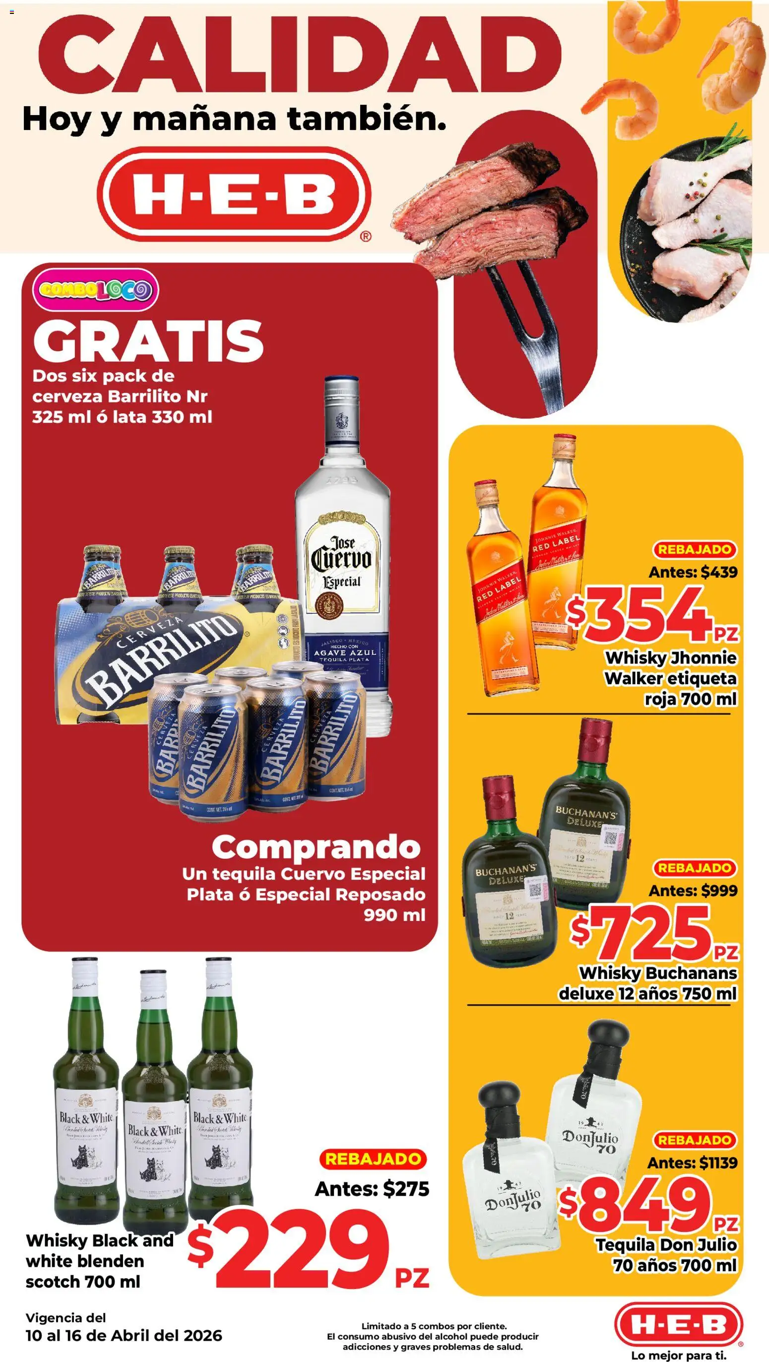 Nuevas ofertas de H-E-B válidas en toda la República Mexicana desde el 10.04.2026. ¡Encuentra las mejores ofertas en H-E-B folleto! | Página: 3 | Productos: Cerveza, Tequila, Whisky
