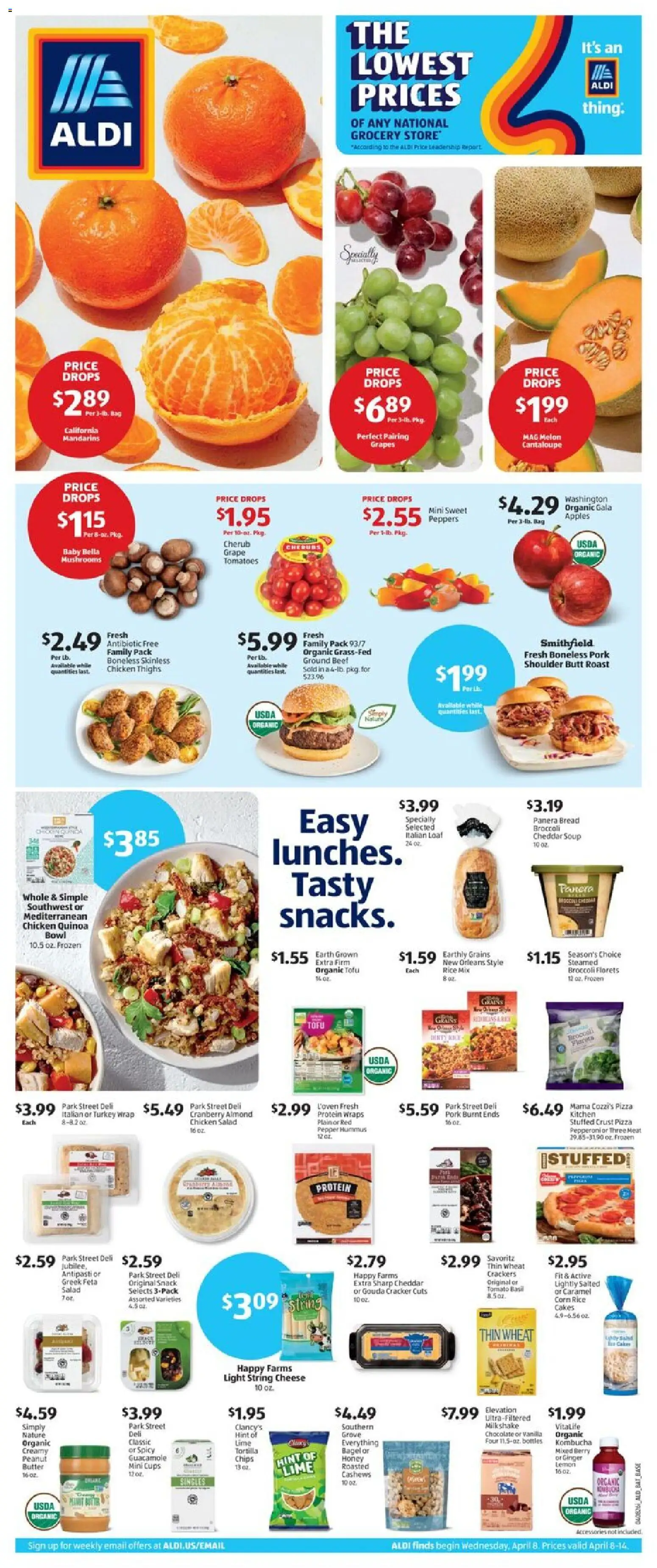 Aldi Weekly Ad - valid from 08.04.2026 | Page: 1 | Products: Mushrooms, Milk, Rice, Salad