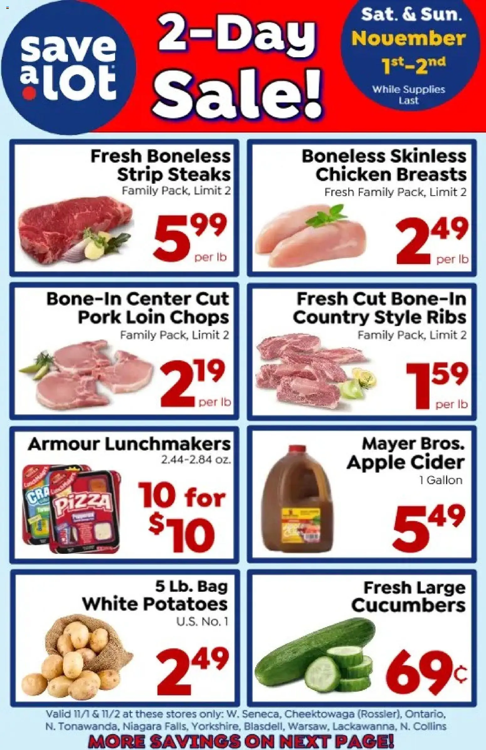 Save a Lot 2 Day Sale - valid from 01.11.2025 | Page: 1 | Products: Pork, Cucumbers, Potatoes, Bag