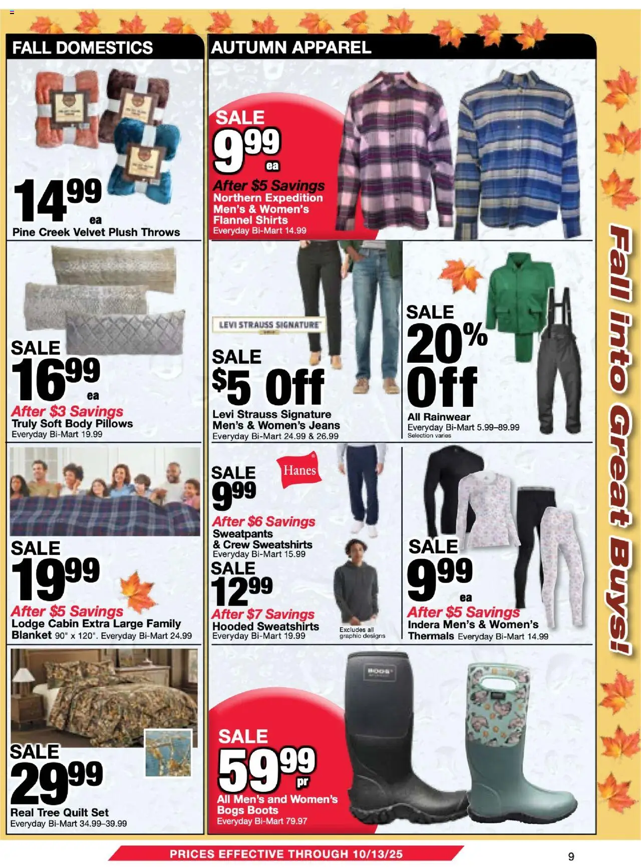 Bi-Mart Membership Savings Book - valid from 23.09.2025 | Page: 9 | Products: Boots, Jeans, Quilt, Rainwear