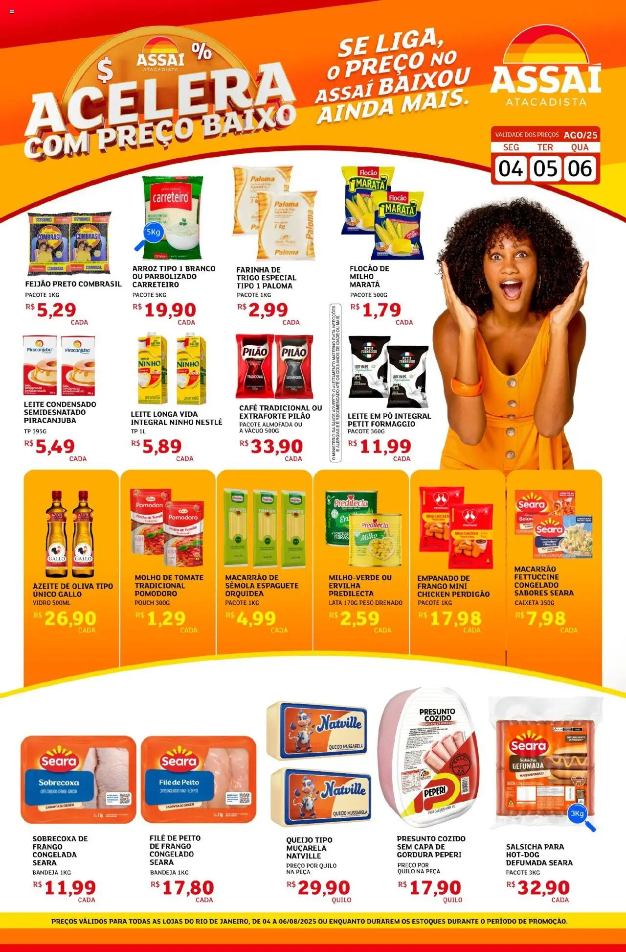 Assaí Atacadista Folheto - válido de 04.08.2025 | Página: 1 | Produtos: Salsicha, Baixo, Frango, Leite em pó