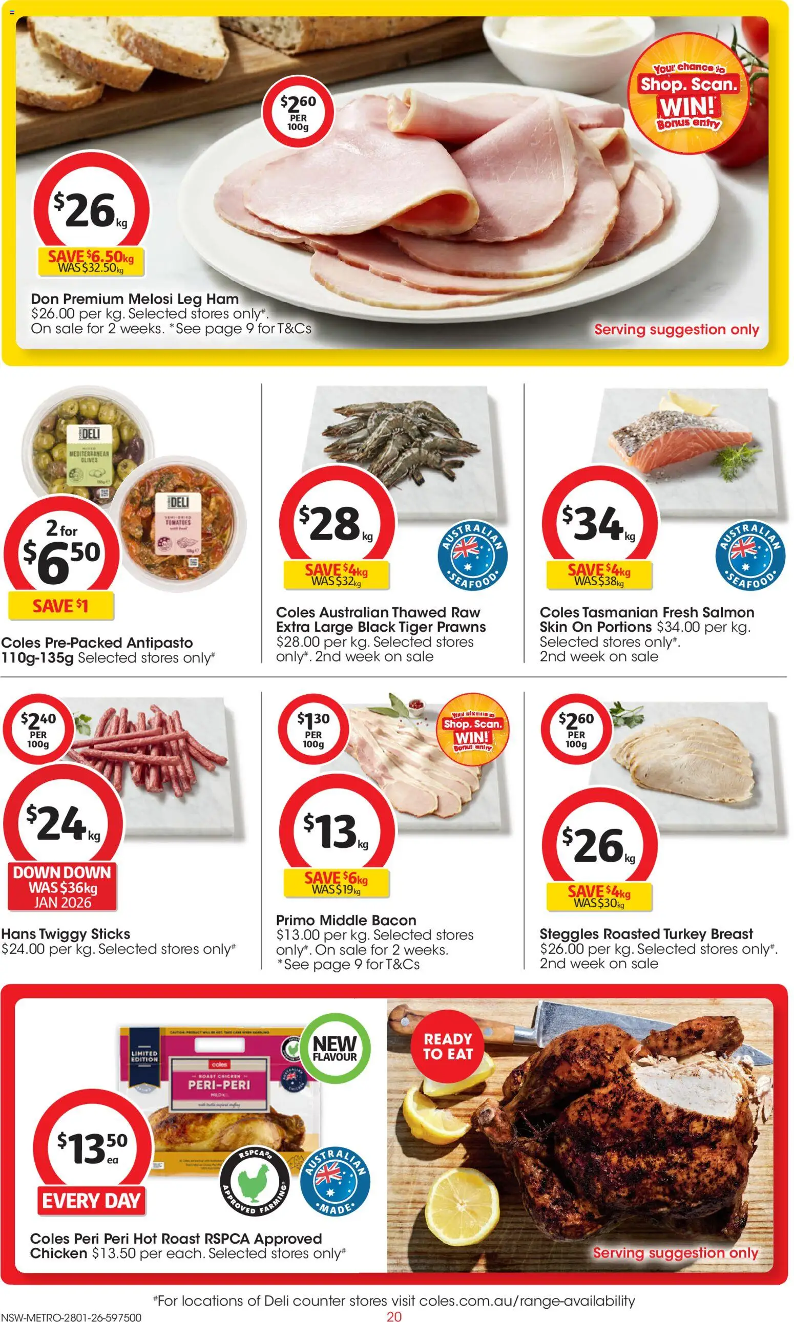 Coles catalogue - valid from 28.01.2026 | Page: 20 | Products: Chicken, Tomatoes, Prawns, Salmon