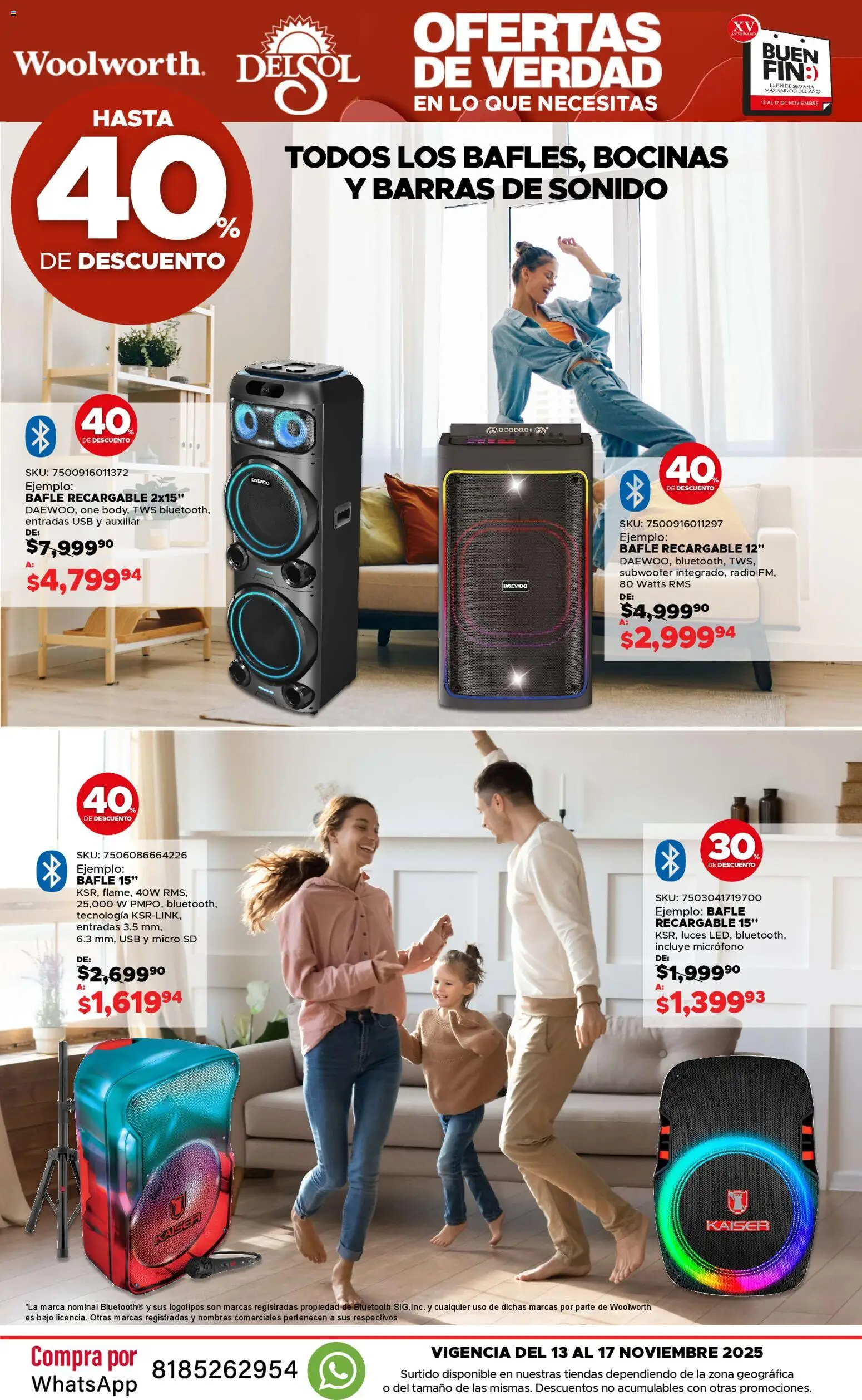 Nuevas ofertas de Del Sol y Woolworth válidas en toda la República Mexicana desde el 13.11.2025. ¡Encuentra las mejores ofertas en Del Sol y Woolworth Buen fin! | Página: 19 | Productos: Usb, Radio, Micro SD, Micrófono