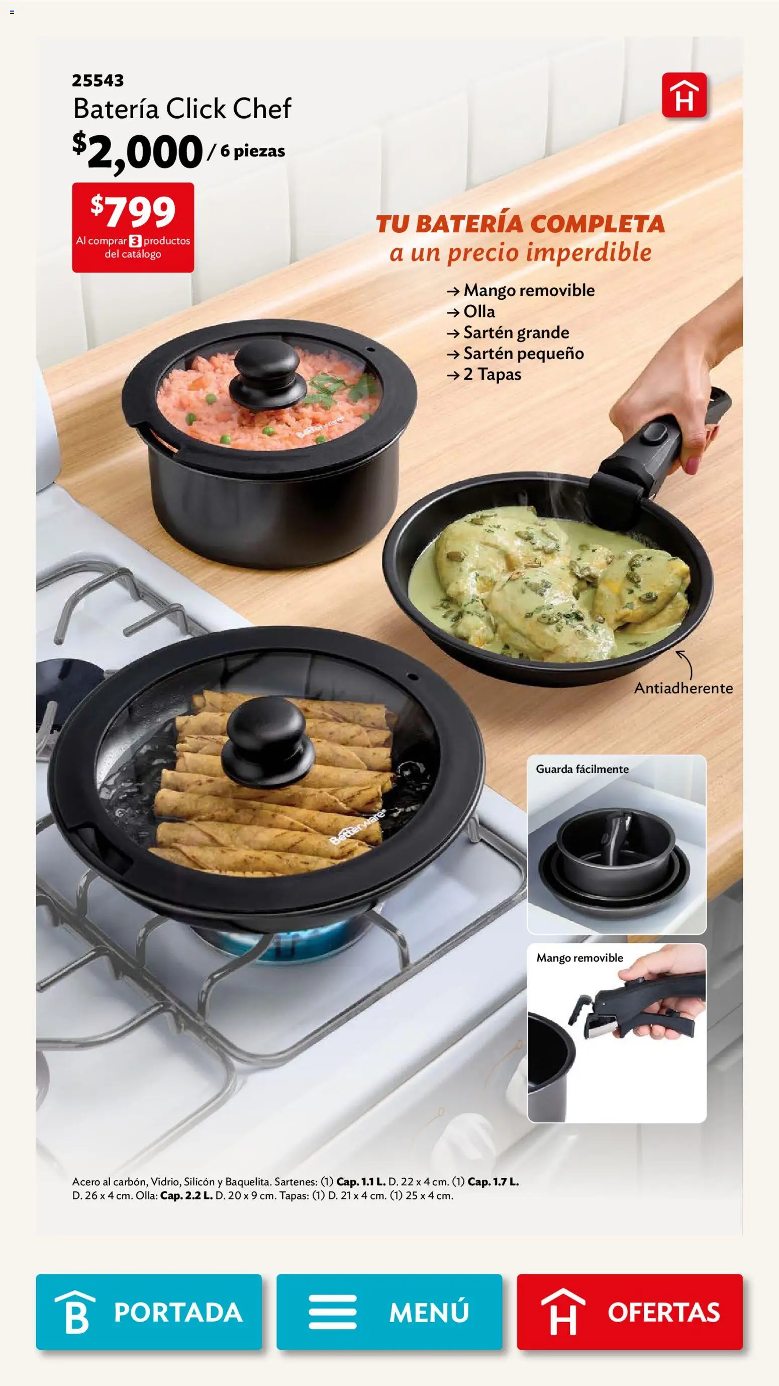 Nuevas ofertas de Betterware válidas en toda la República Mexicana desde el 02.03.2026. ¡Encuentra las mejores ofertas en Betterware campaña 3 2026! | Página: 53 | Productos: Mango, Batería, Sartén, Olla