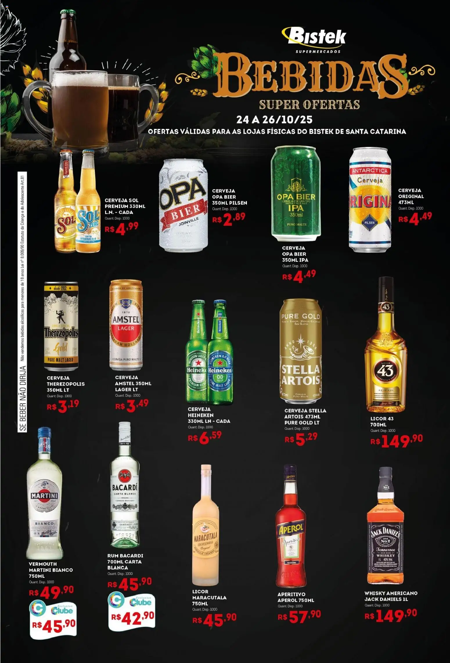 Bistek Supermercados Folheto - válido de 24.10.2025 | Página: 1 | Produtos: Whisky, Licor, Cerveja, Heineken