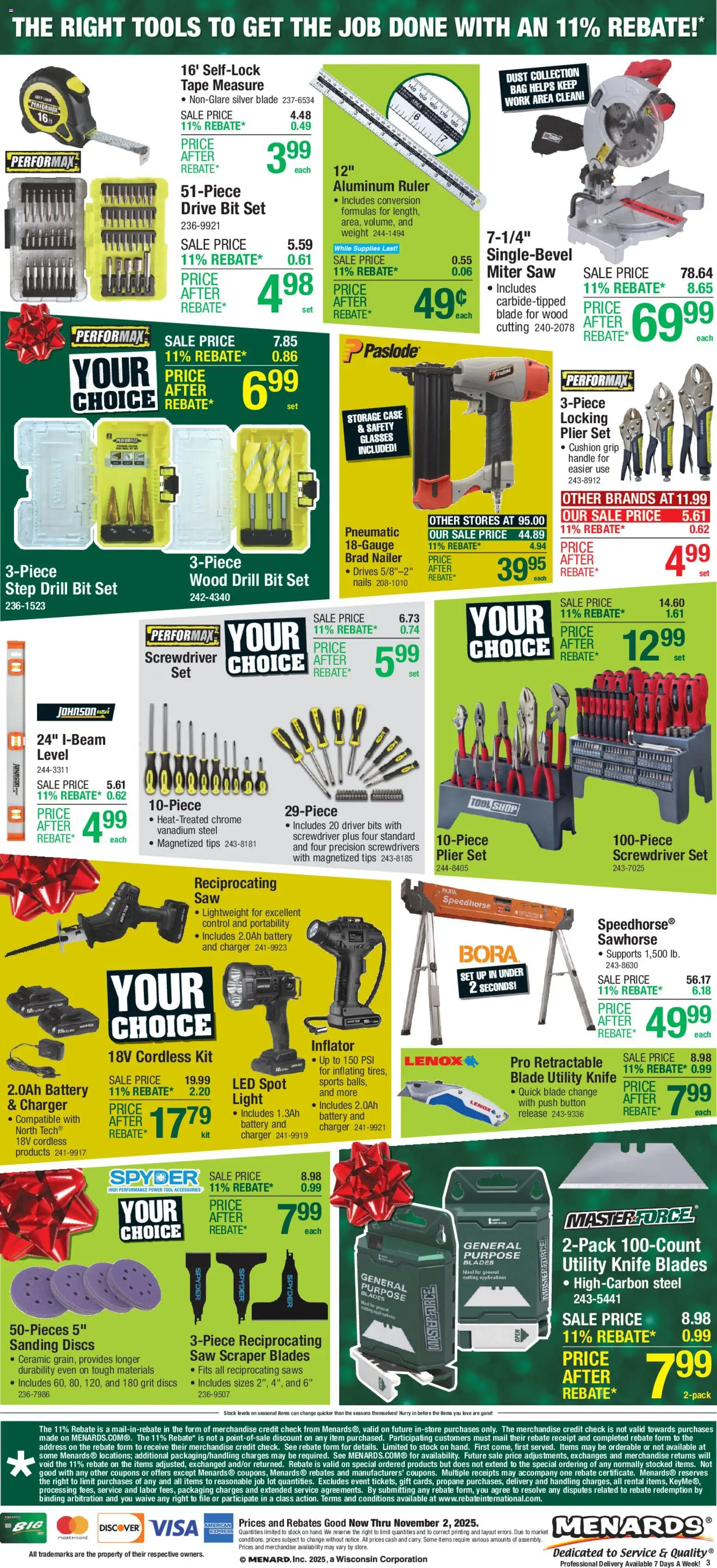 Menards Black Friday - valid from 22.10.2025 | Page: 3 | Products: Plier, Tape Measure, Charger, Weight