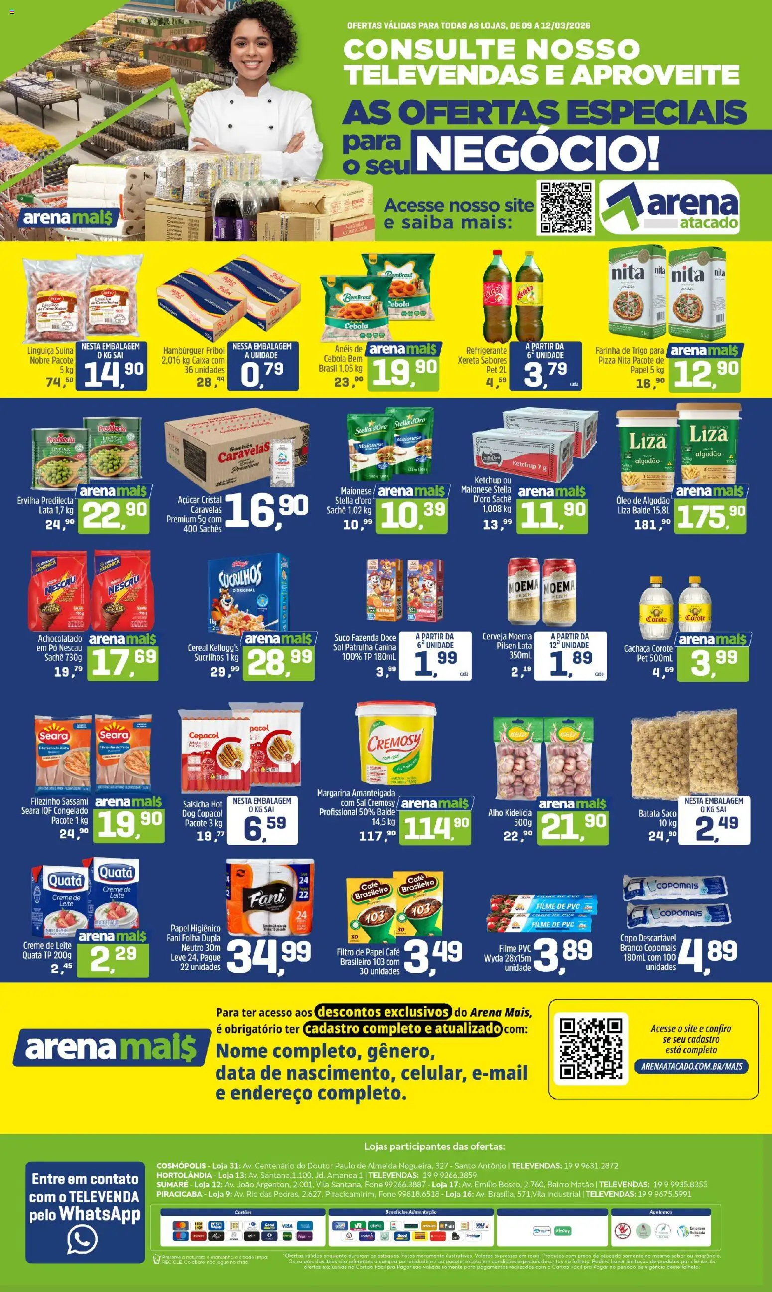 Arena Atacado Folheto - válido de 09.03.2026 | Página: 1 | Produtos: Cachaça, Óleo, Cerveja, Creme