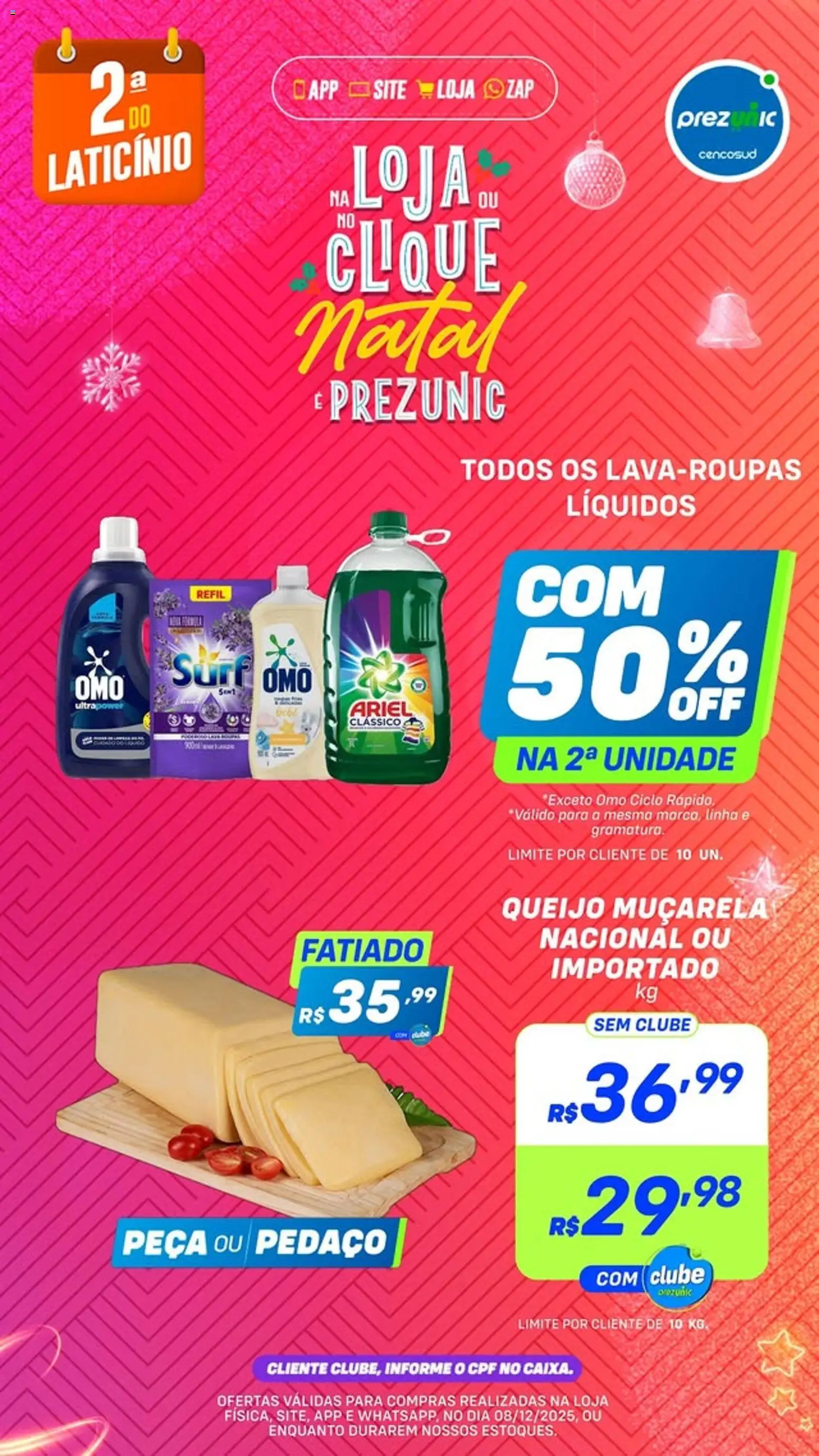 Prezunic Folheto - válido de 08.12.2025 | Página: 8 | Produtos: Ariel, Queijo, Muçarela