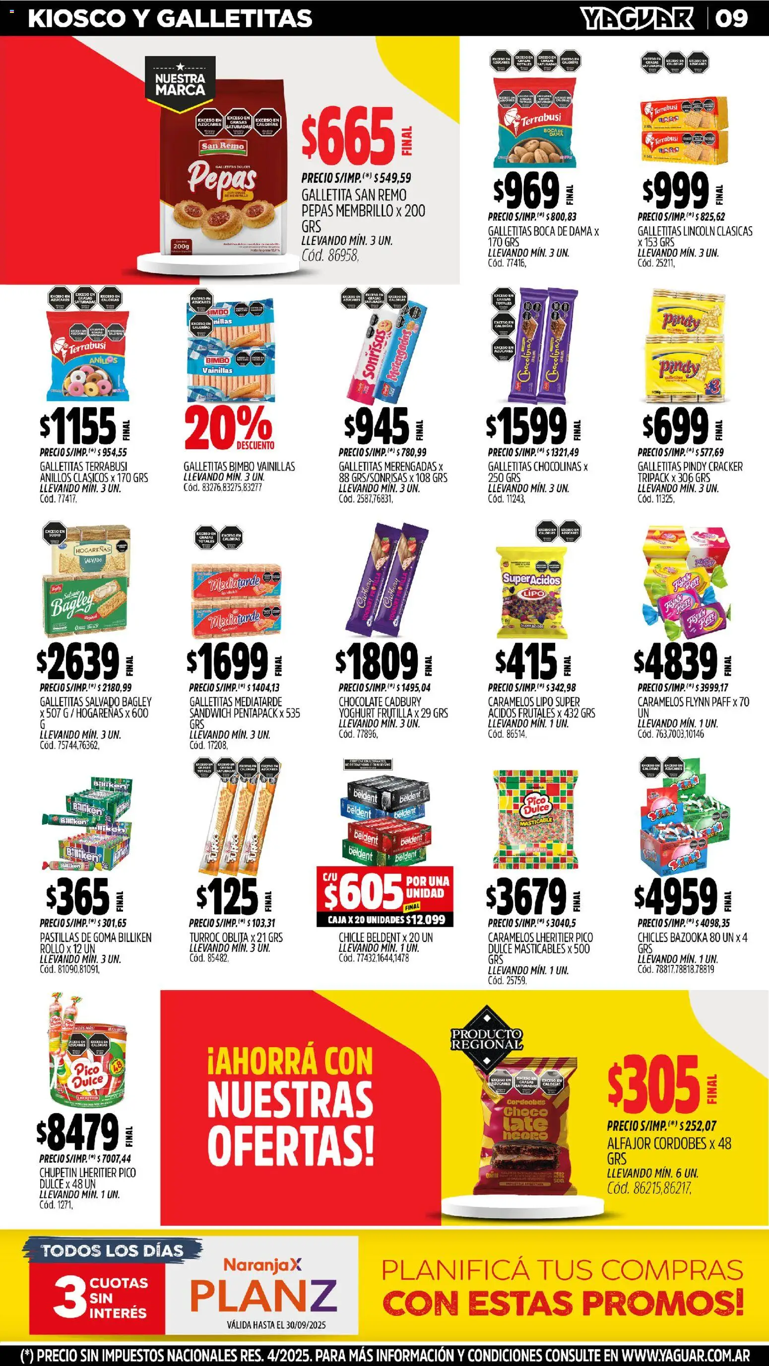 Yaguar - Córdoba │ válido desde el 27.10.2025 | Página: 9 | Productos: Caja, Chocolate, Chicle, Alfajor