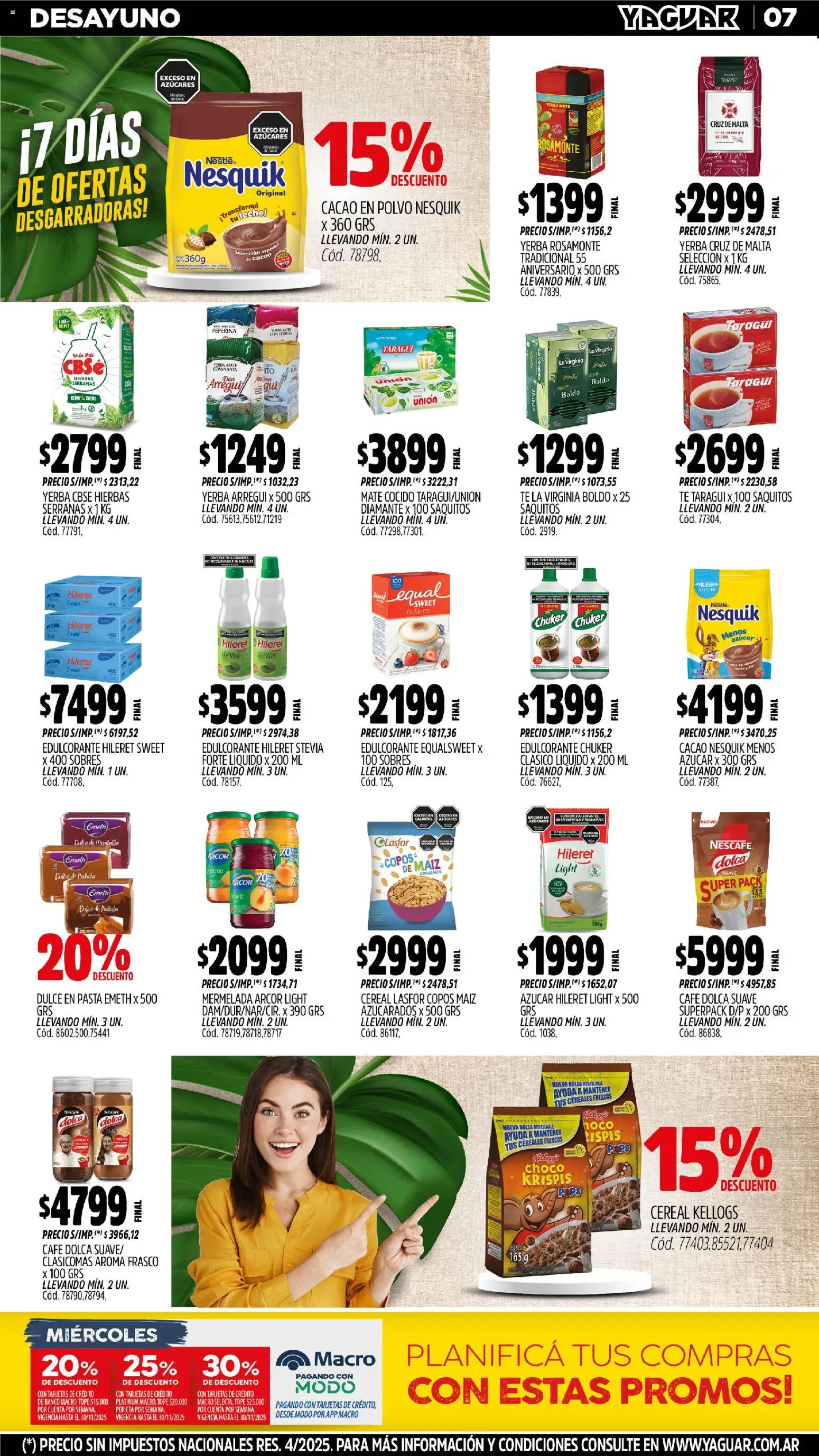 Yaguar - Córdoba │ válido desde el 10.11.2025 | Página: 7 | Productos: Copos, Edulcorante, Maiz, Frasco