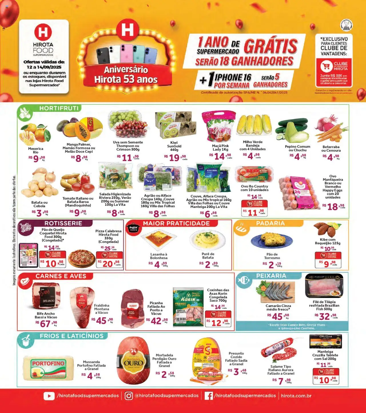 Hirota Food Folheto - válido de 12.09.2025 | Página: 1 | Produtos: Iphone, Camarão, Ovos, Salada