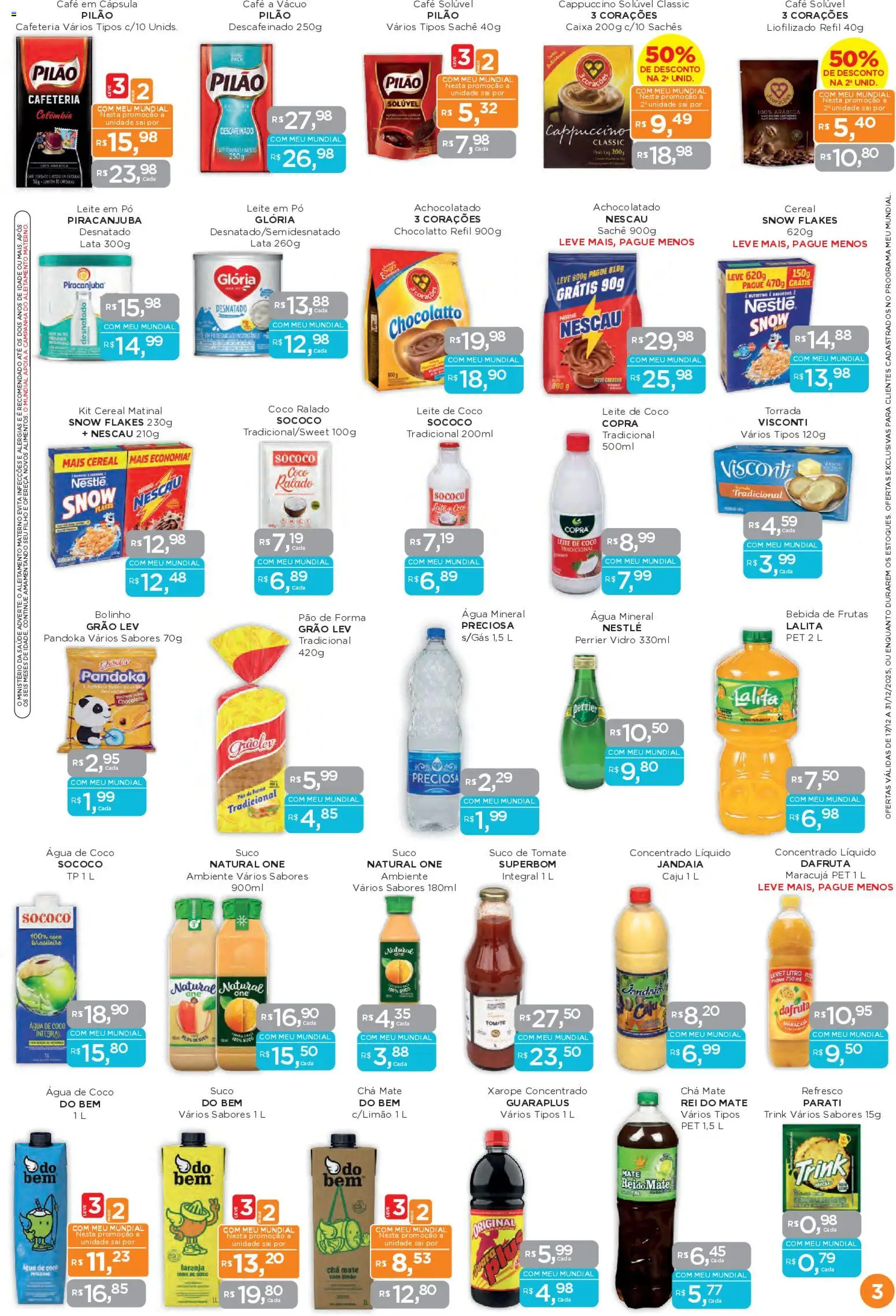 Mundial Folheto - válido de 17.12.2025 | Página: 3 | Produtos: Nescau, Café, Guaraplus, Água mineral