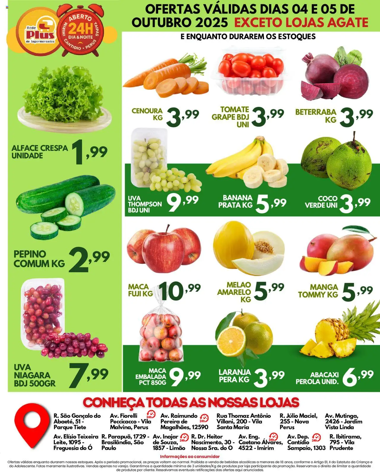 Rede Plus Supermercados Folheto - válido de 03.10.2025 | Página: 4 | Produtos: Coco, Melão, Cenoura, Alface