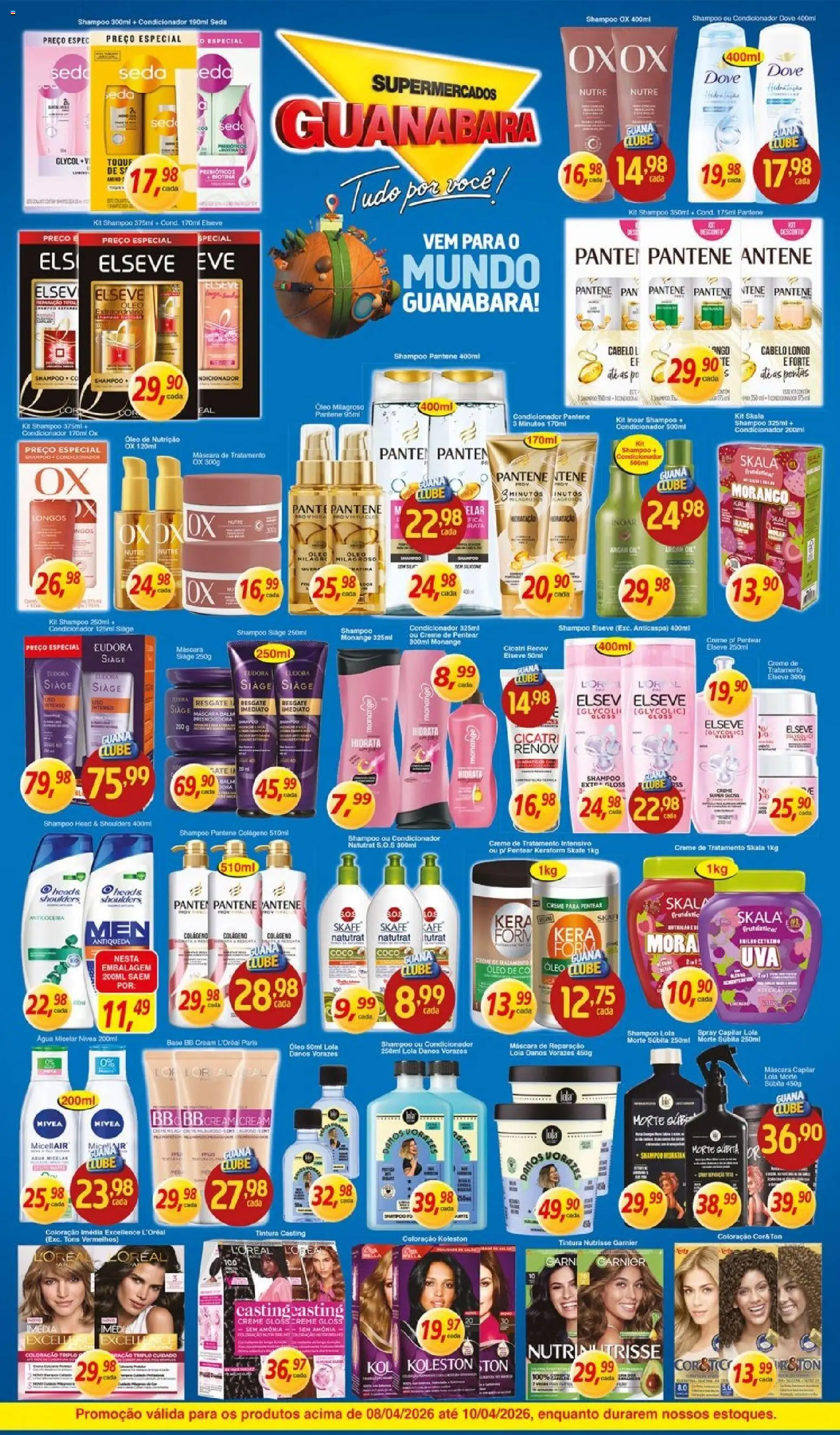 Supermercados Guanabara Folheto - válido de 08.04.2026 | Página: 10 | Produtos: Shampoo, Colágeno, Lula, Kit skala