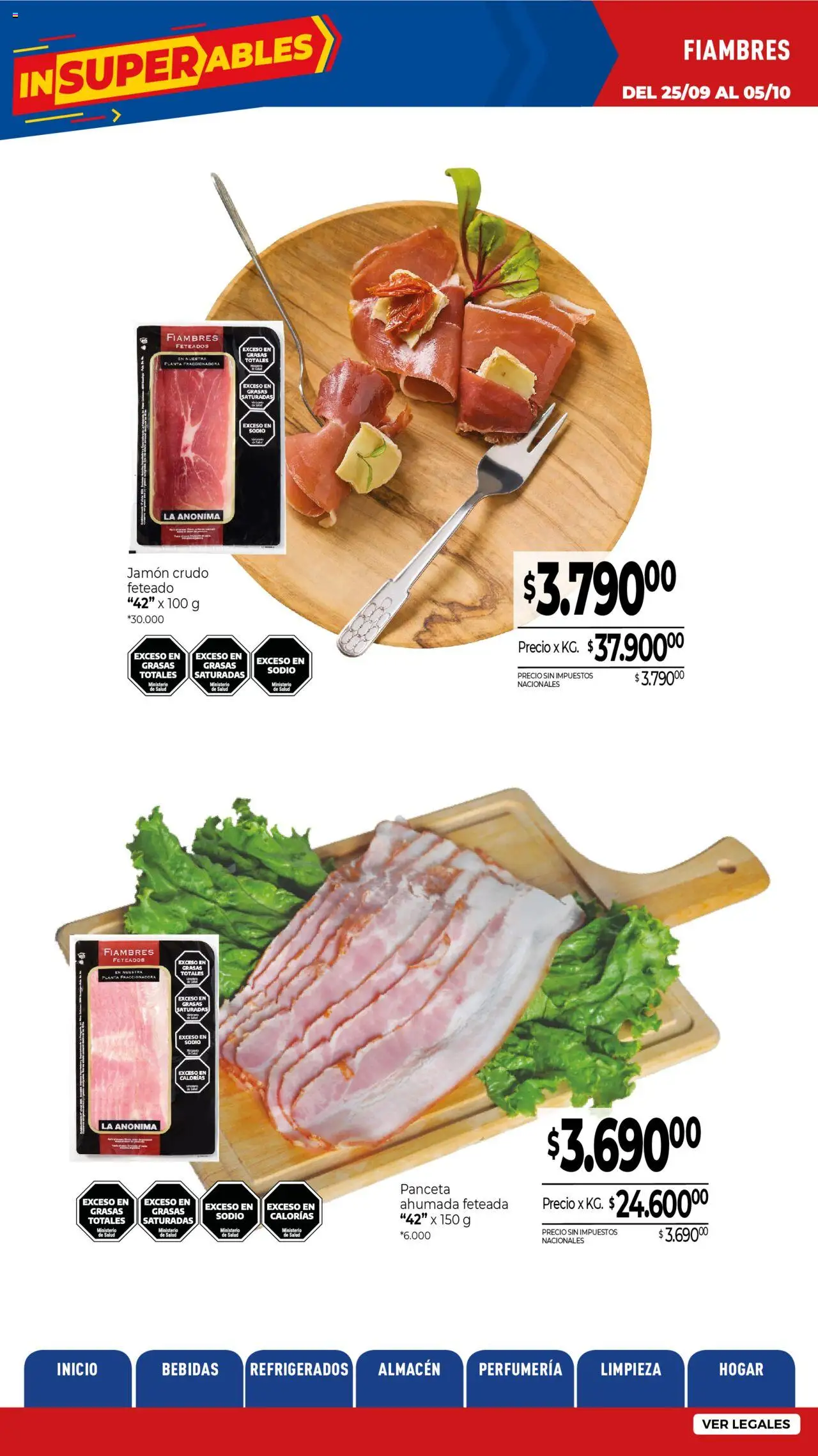 La Anonima catálogo │ válido desde el 25.09.2025 | Página: 5 | Productos: Jamón crudo, Panceta, Jamón, Planta