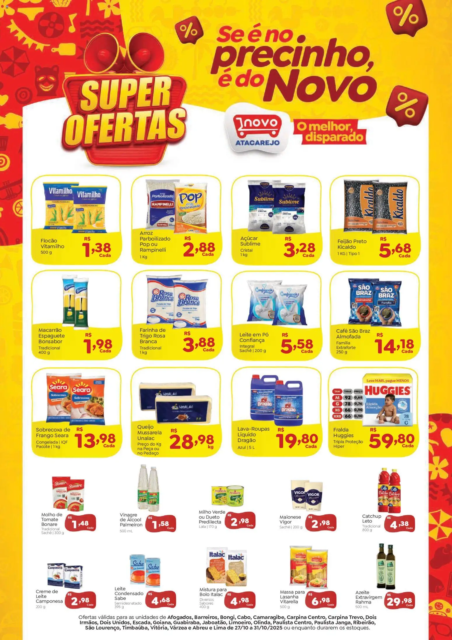 Novo Atacarejo Folheto - válido de 27.10.2025 | Página: 1 | Produtos: Pó, Milho verde, Leite, Massa