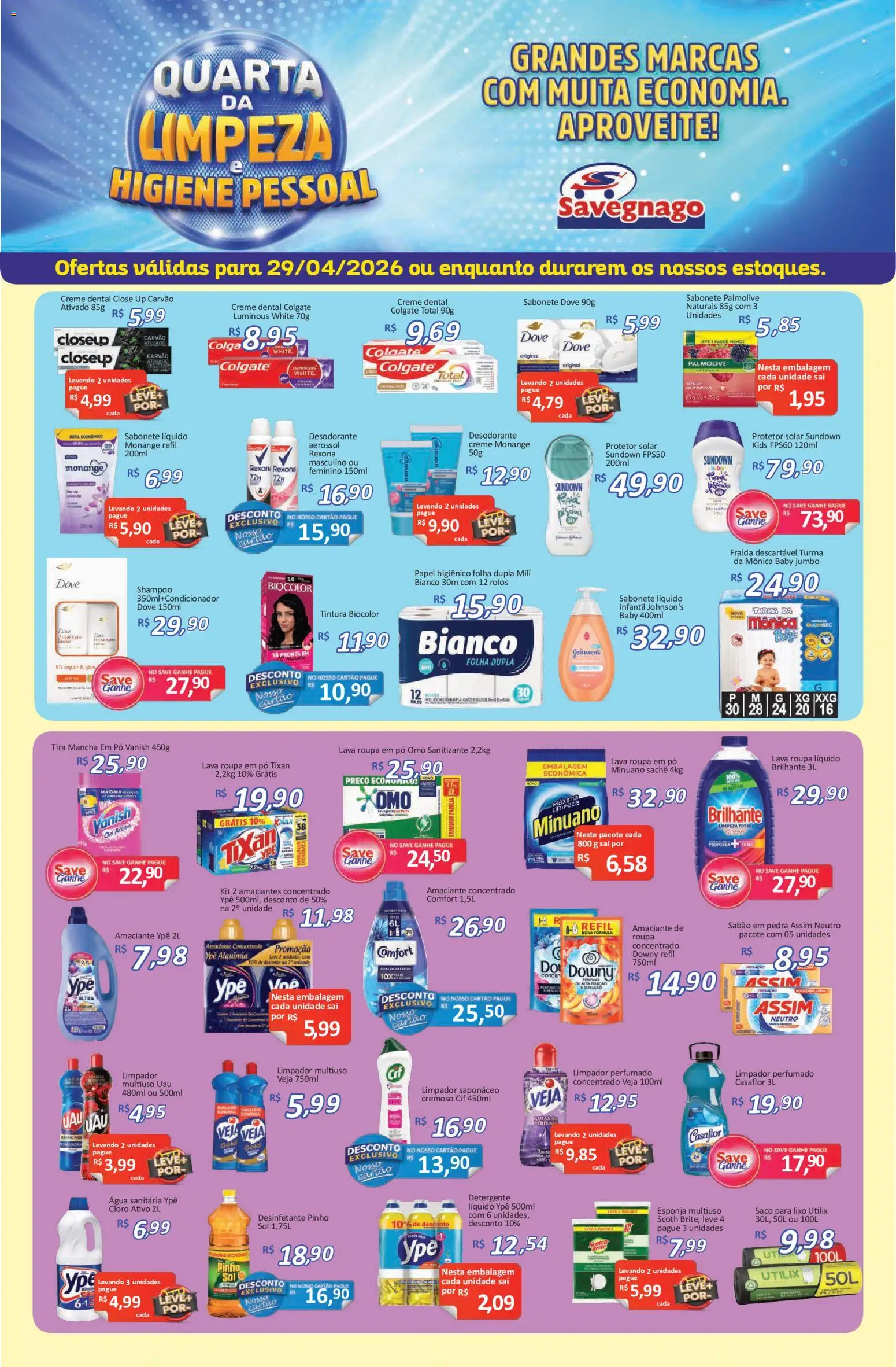 Savegnago Folheto - válido de 29.04.2026 | Página: 1 | Produtos: Shampoo, Esponja, Sabão, Desinfetante