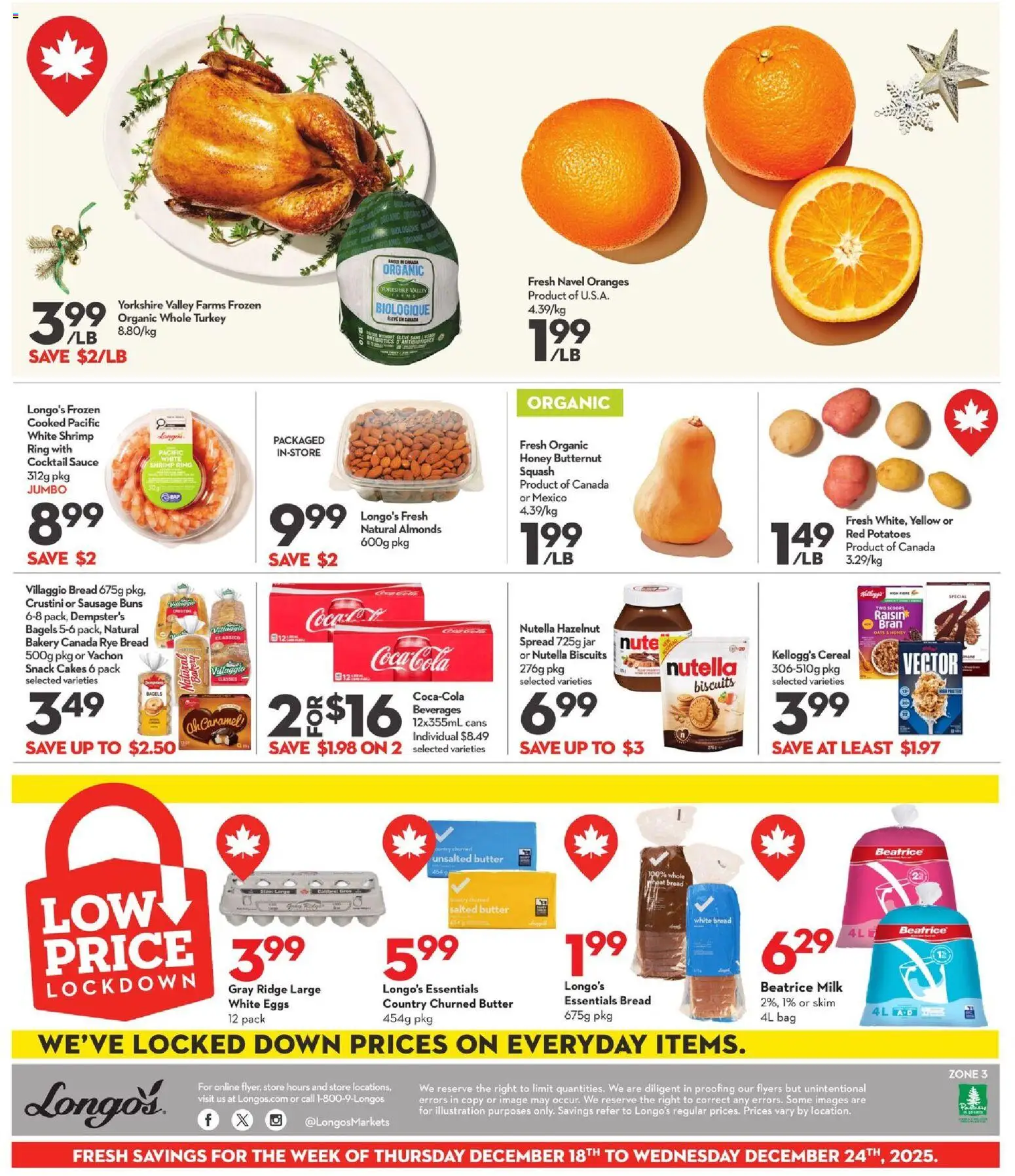 Longo's flyer valid from 18.12.2025 | Page: 3 | Products: Bakery, Ridge, Milk, Eggs