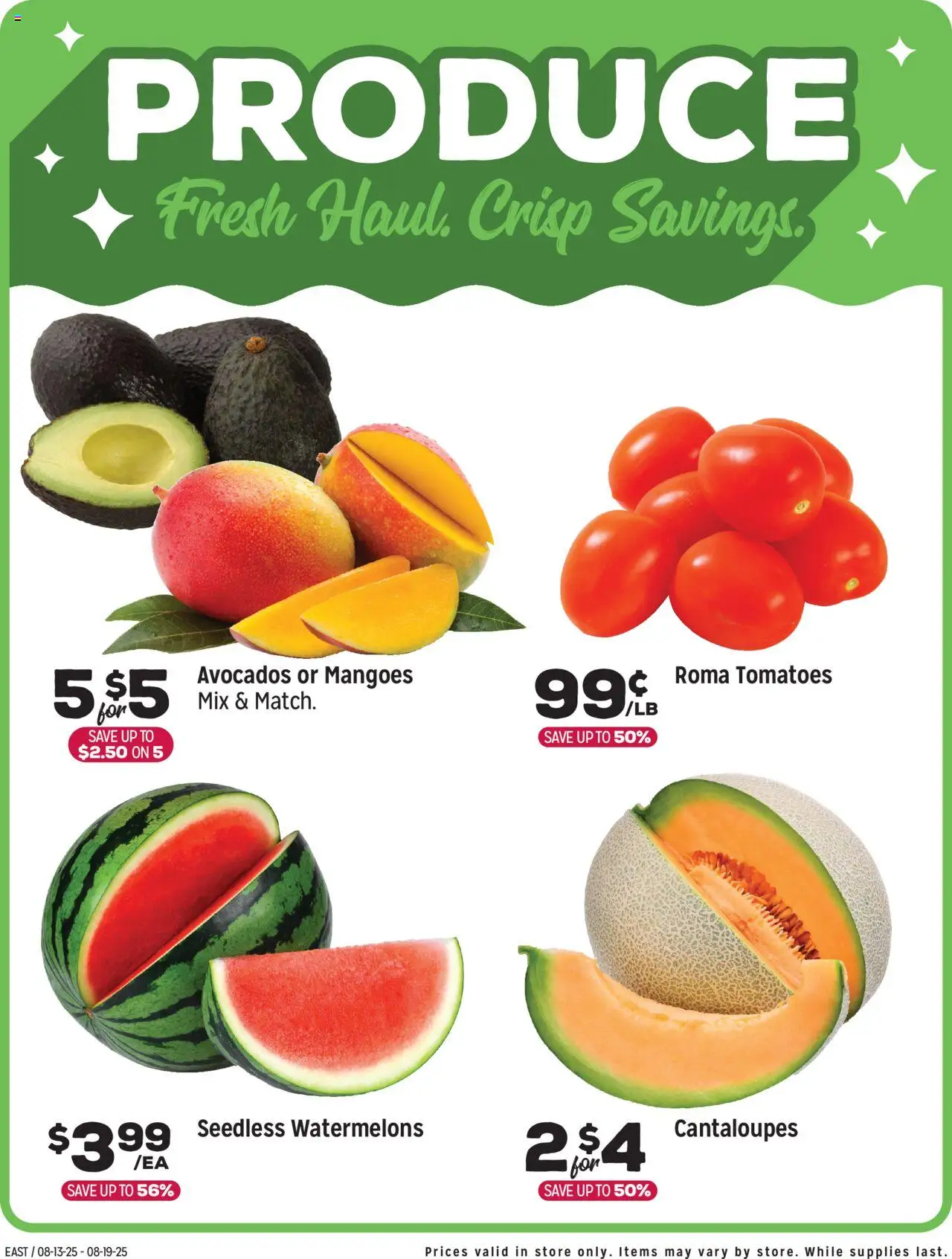 Grocery Outlet Weekly - NJ - valid from 13.08.2025 | Page: 3 | Products: Cantaloupes, Tomatoes