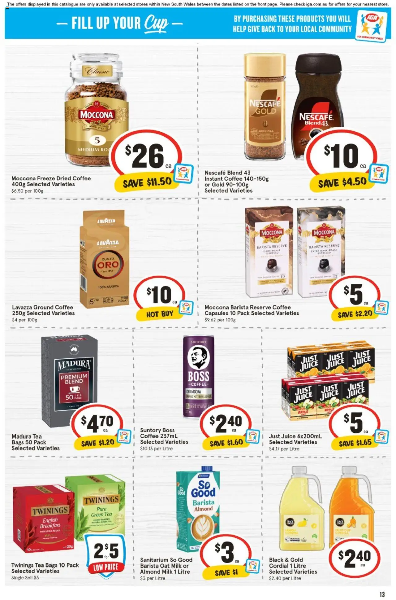 IGA catalogue - valid from 13.08.2025 | Page: 14 | Products: Milk, Coffee, Tea, Lemon