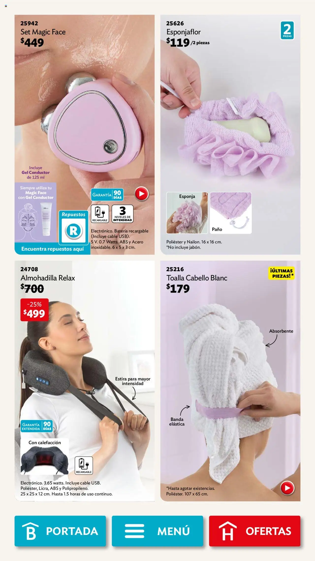 Nuevas ofertas de Betterware válidas en toda la República Mexicana desde el 01.09.2025. ¡Encuentra las mejores ofertas en Betterware - Campaña 9 2025! | Página: 103 | Productos: Esponja, Toalla, Cable, Batería