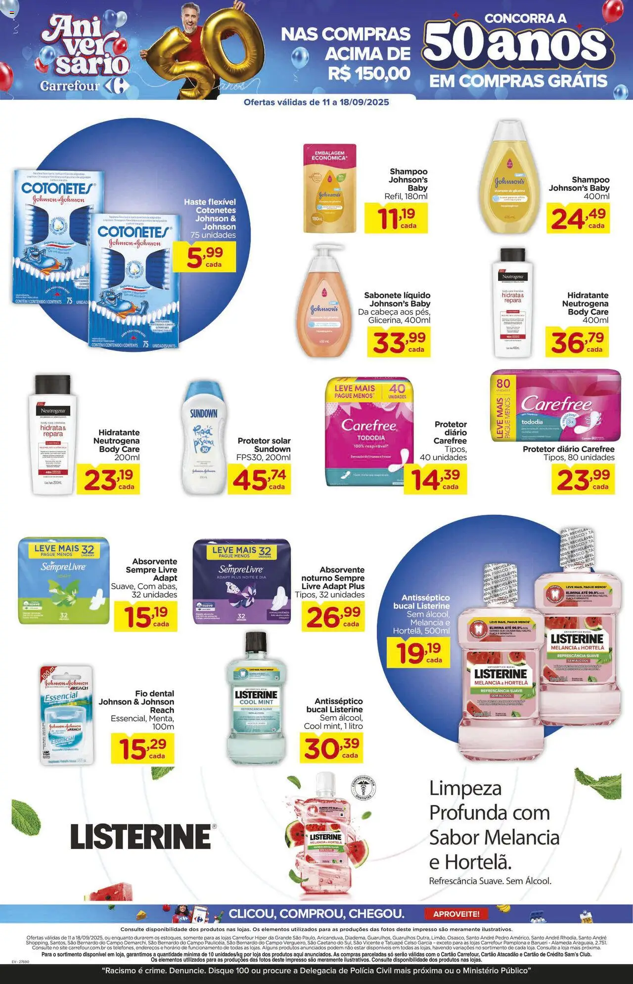 Carrefour Folheto - válido de 11.09.2025 | Página: 12 | Produtos: Shampoo, Fio dental, Sempre Livre, Sabonete líquido