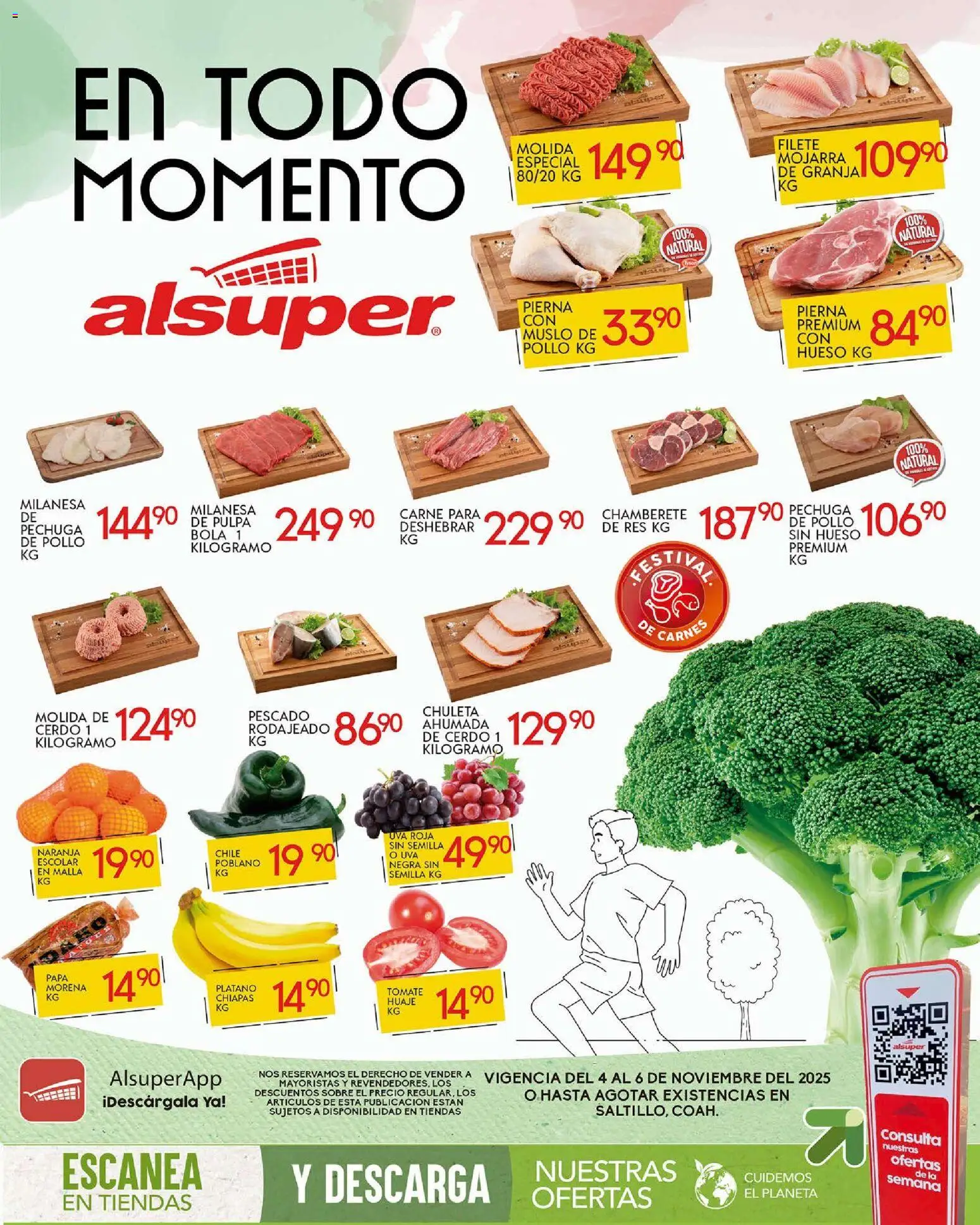 Nuevas ofertas de Alsuper válidas en toda la República Mexicana desde el 04.11.2025. ¡Encuentra las mejores ofertas en Alsuper folleto Saltillo! | Página: 1 | Productos: Pollo, Plátano, Cerdo, Malla