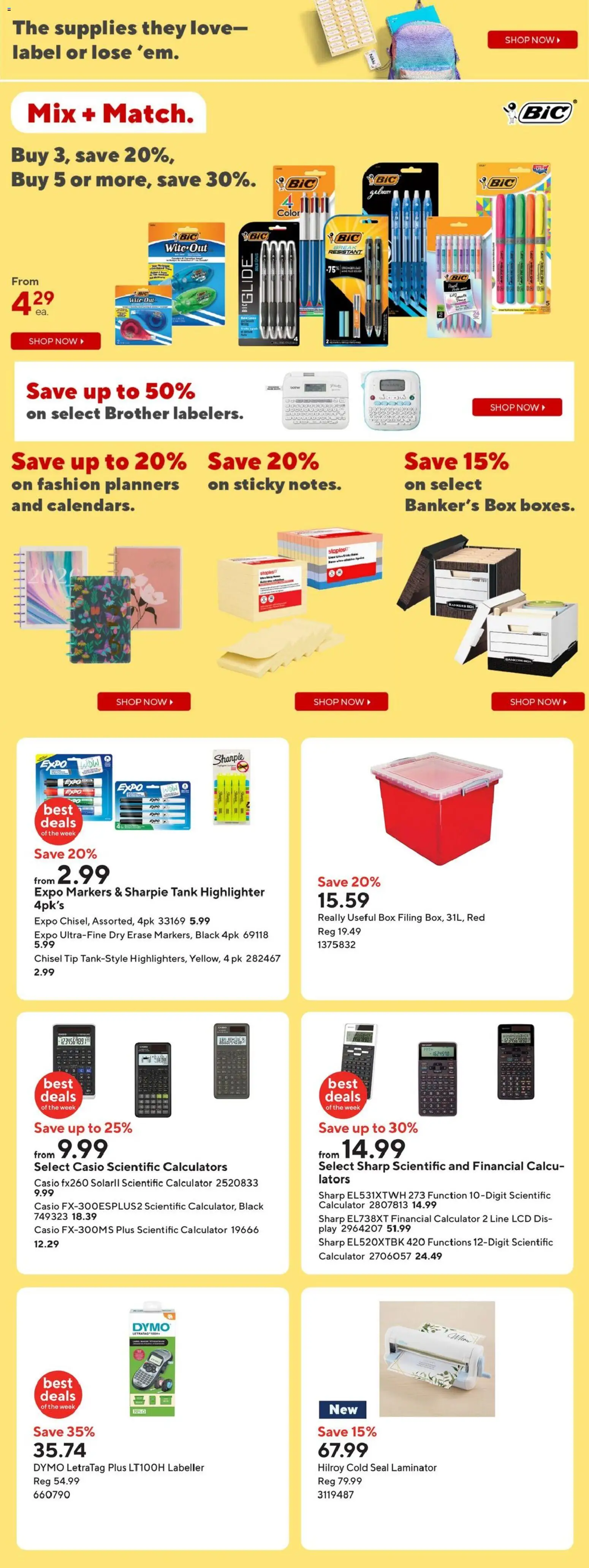 Staples flyer valid from 09.01.2026 | Page: 5 | Products: Calculator, Laminator, Highlighter, Box