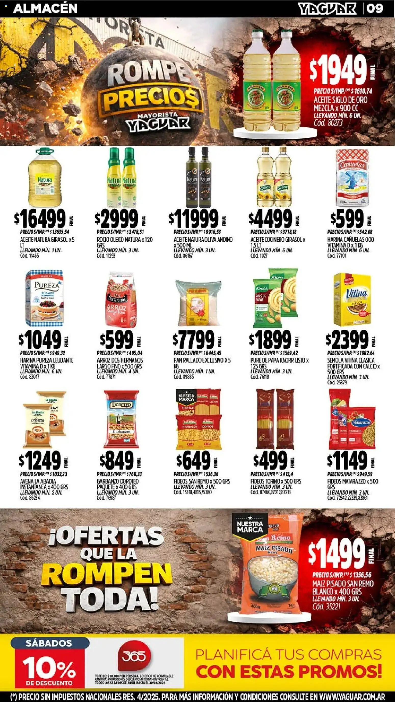 Yaguar - Oferta Semanal Chaco │ válido desde el 20.04.2026 | Página: 9 | Productos: Aceite, Maiz, Avena, Pan rallado