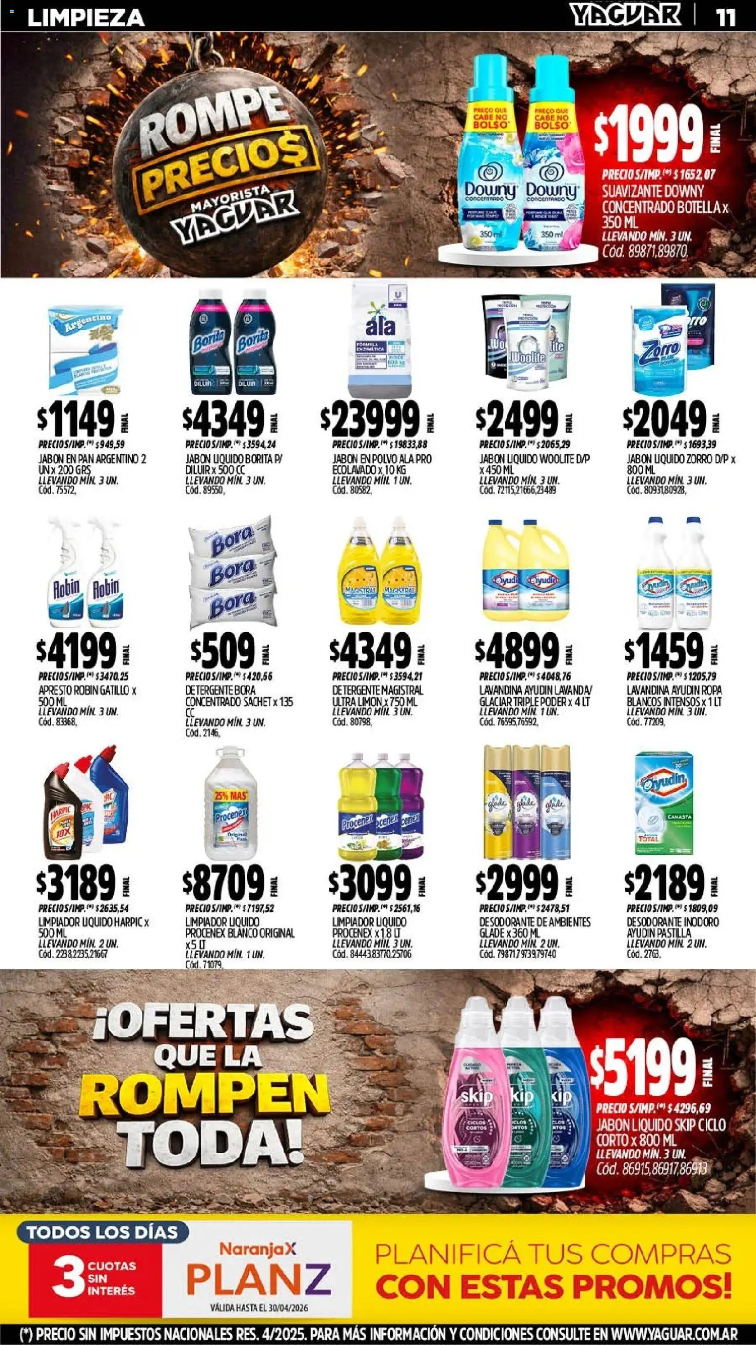 Yaguar - Oferta Semanal Salta │ válido desde el 13.04.2026 | Página: 12 | Productos: Lavandina, Jabón en polvo, Pan, Canasta