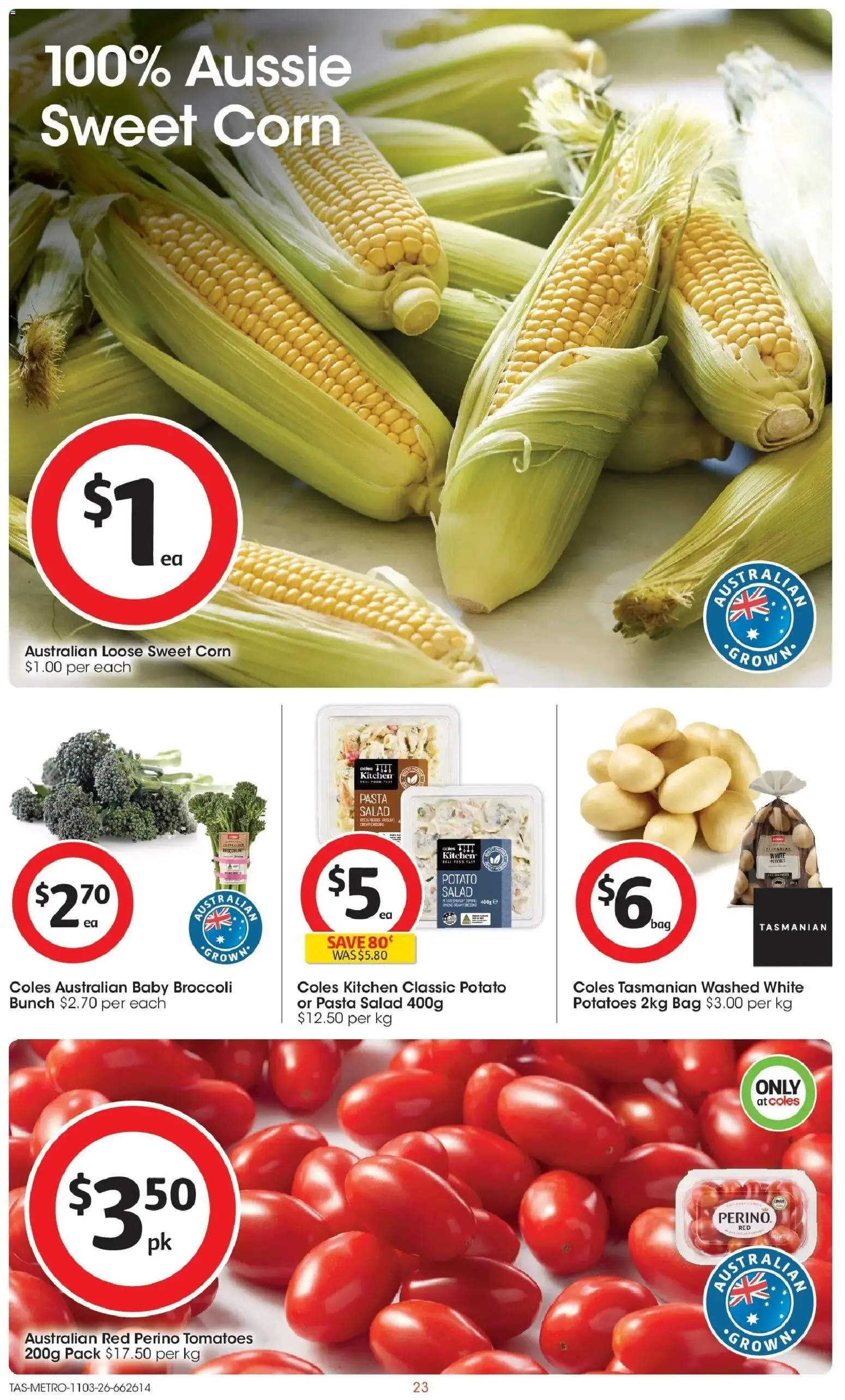 Coles catalogue - valid from 11.03.2026 | Page: 23 | Products: Tomatoes, Pasta, Salad, Potatoes