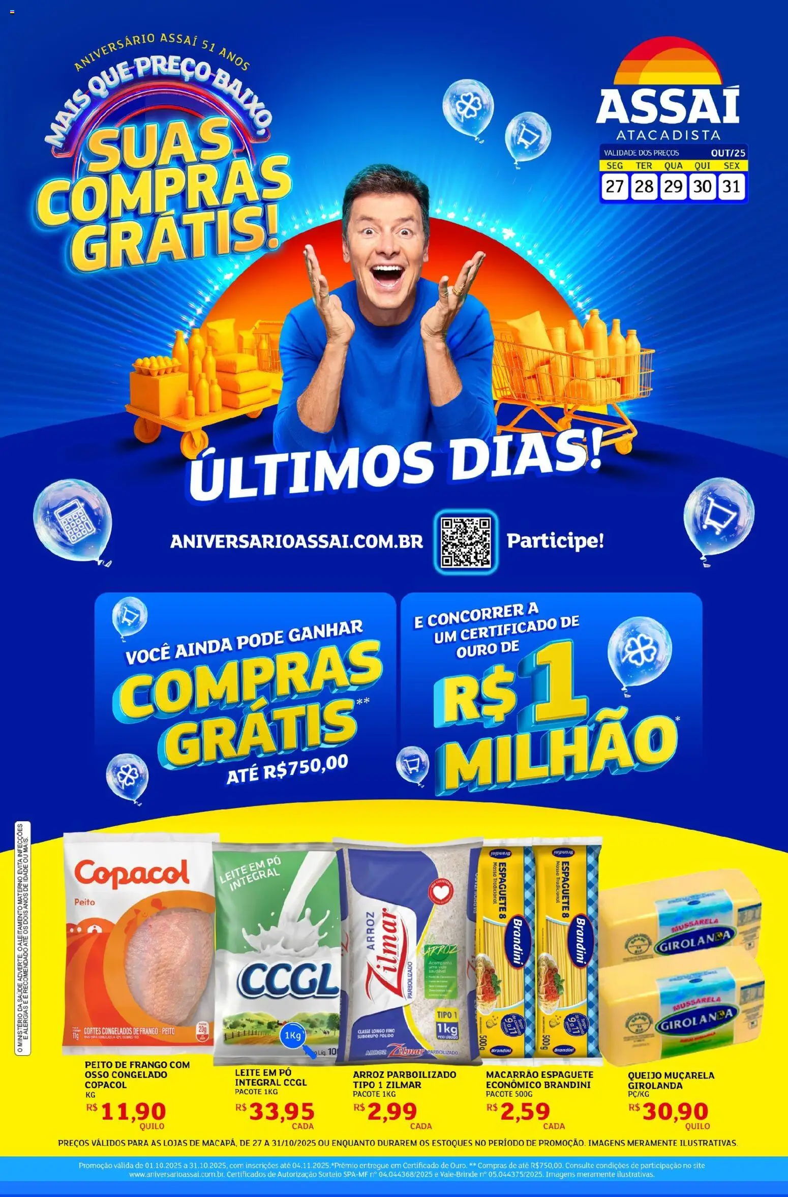 Assaí Atacadista Folheto - válido de 27.10.2025 | Página: 1 | Produtos: Pó, Queijo, Arroz, Massa