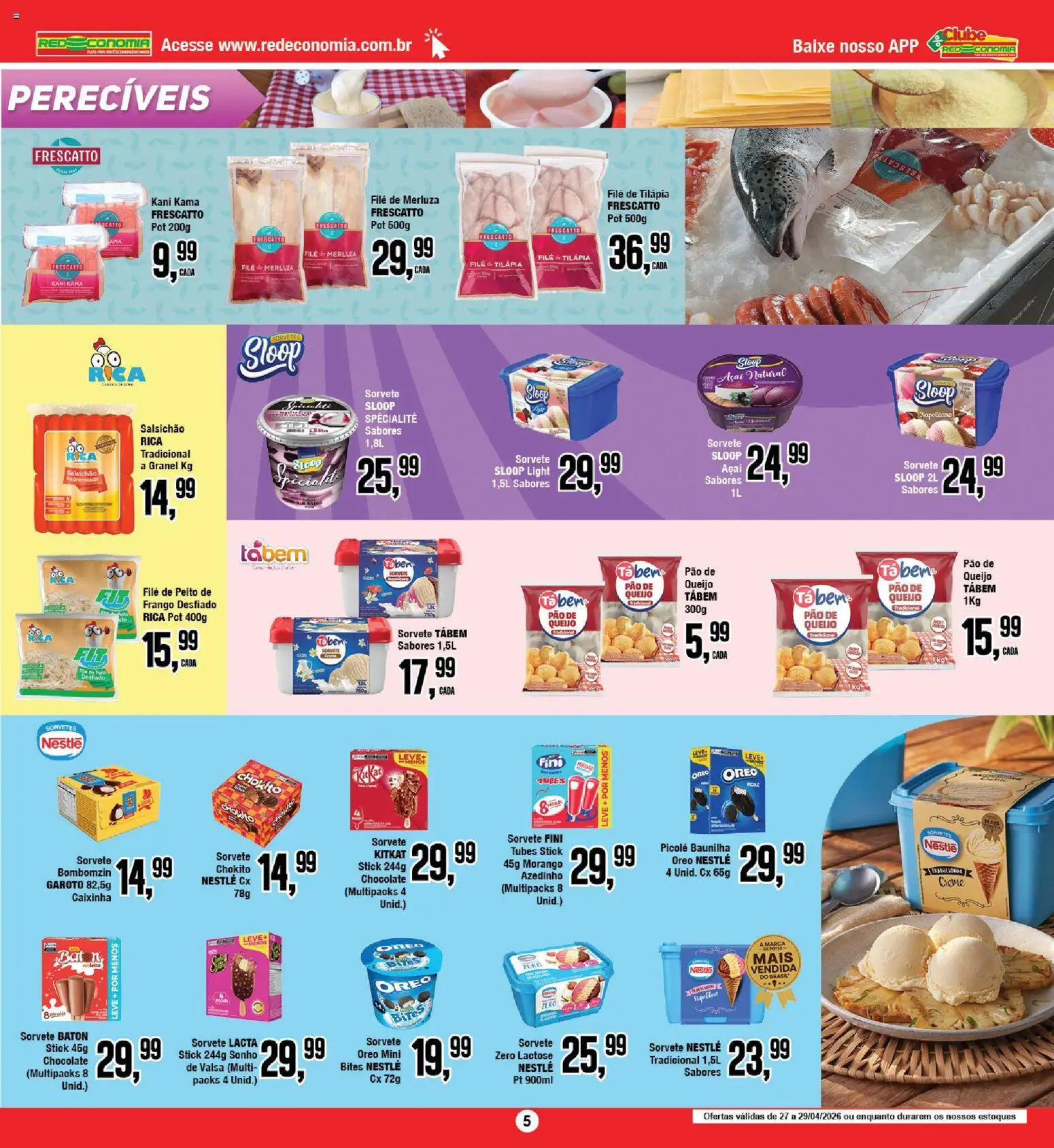 RedEconomia Folheto - válido de 27.04.2026 | Página: 5 | Produtos: Pão, Creme, Sorvete, Pão de queijo