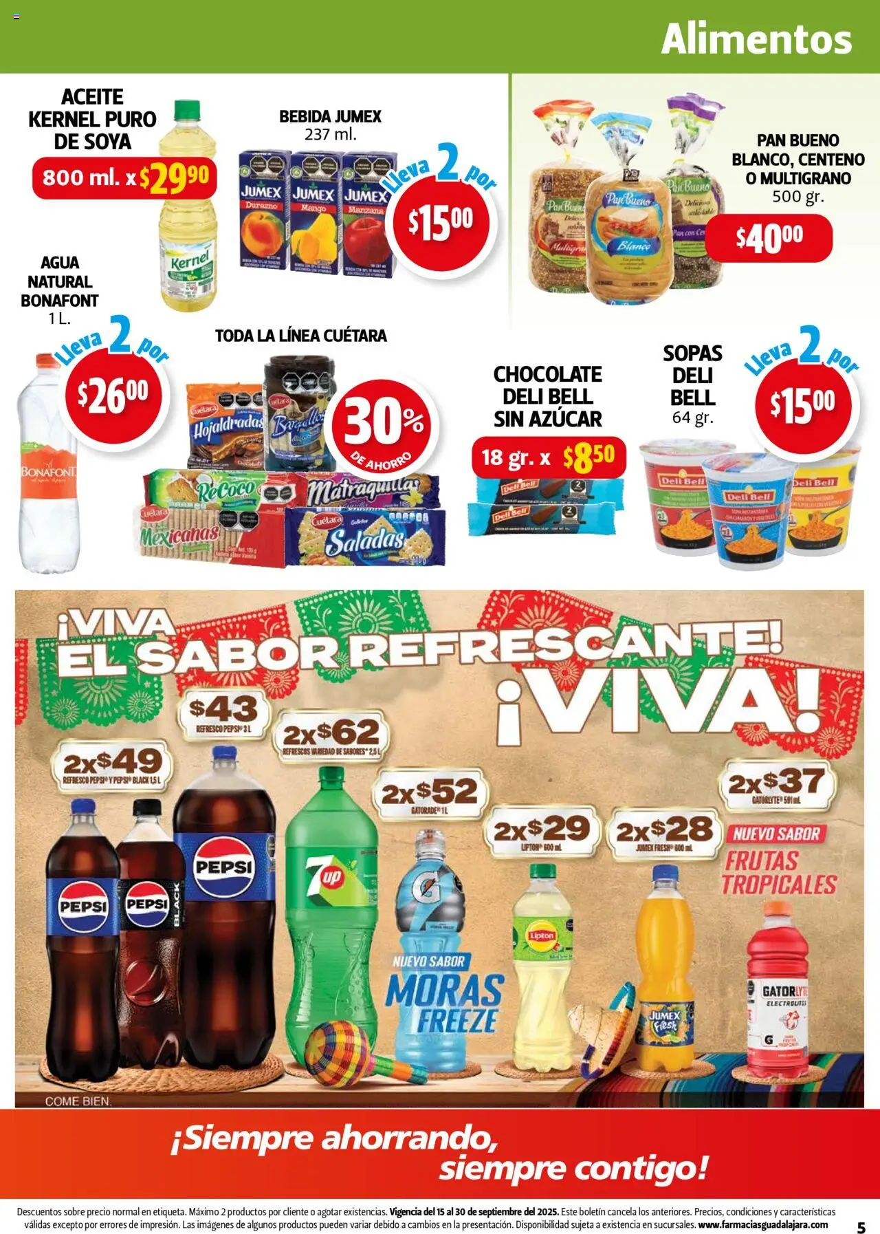 Nuevas ofertas de Farmacia Guadalajara válidas en toda la República Mexicana desde el 15.09.2025. ¡Encuentra las mejores ofertas en Farmacia Guadalajara - Catálogo! | Página: 5 | Productos: Durazno, Aceite, Pan, Chocolate