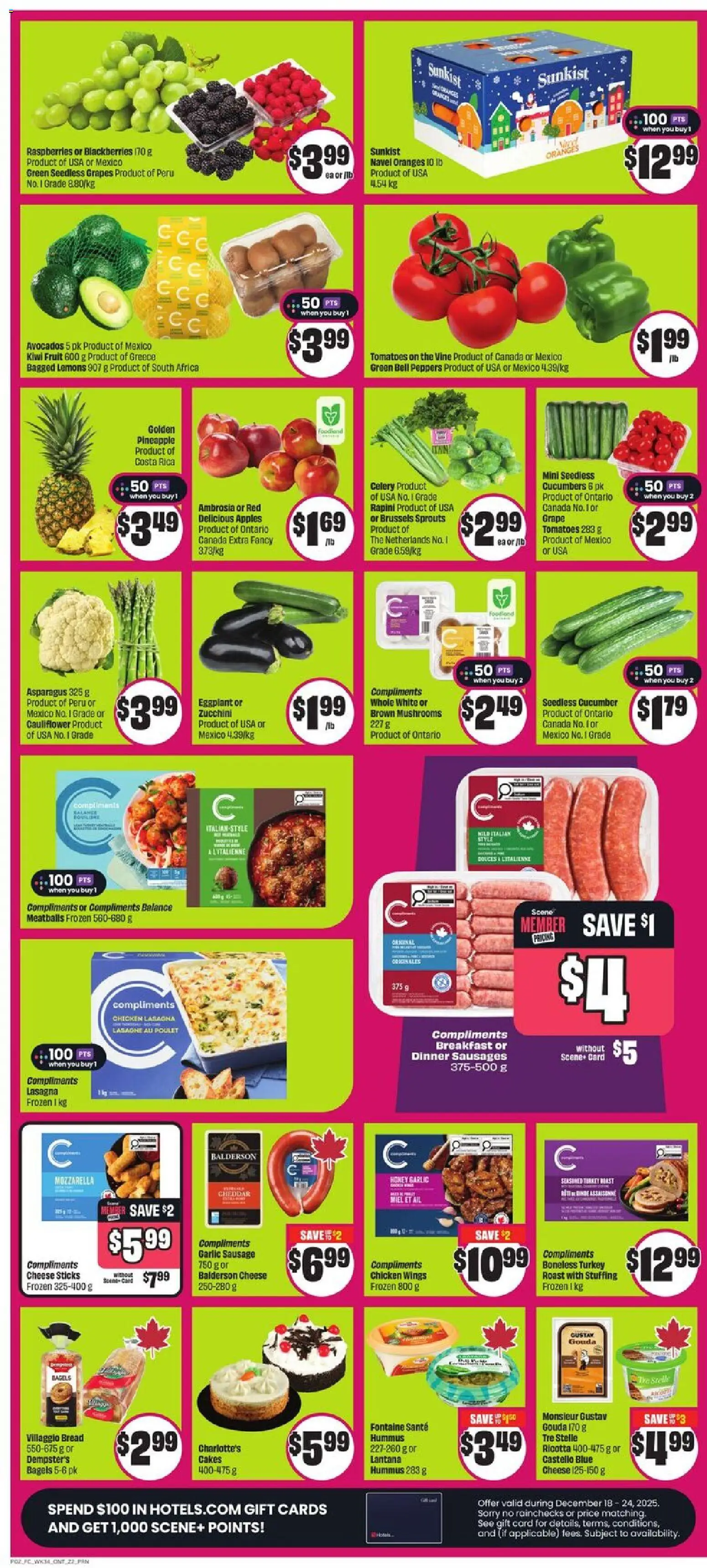 FreshCo flyer valid from 18.12.2025 | Page: 3 | Products: Pineapple, Kiwi, Cheese, Bread