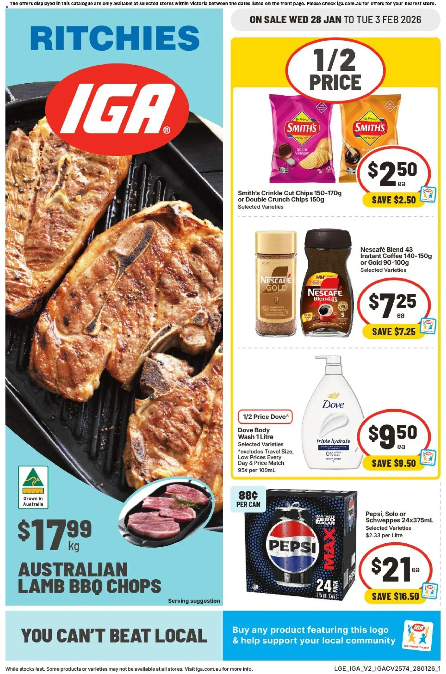 IGA catalogue - valid from 28.01.2026 | Page: 1 | Products: Coffee, Lamb, Pepsi, Nescafe