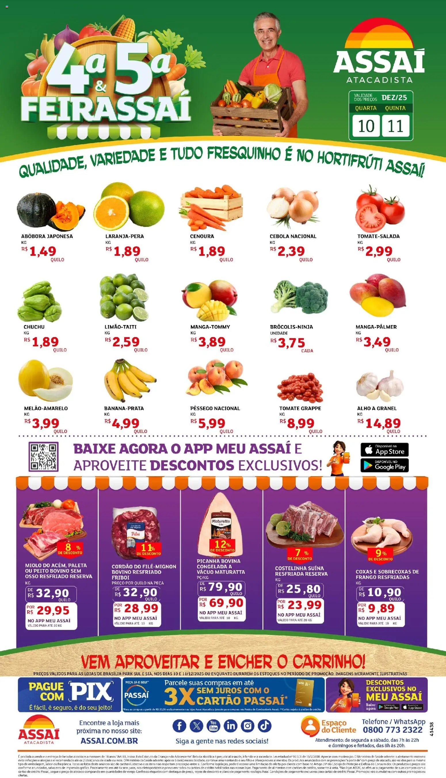 Assaí Atacadista Folheto - válido de 10.12.2025 | Página: 1 | Produtos: Pêssego, Chuchu, Carrinho, Cenoura