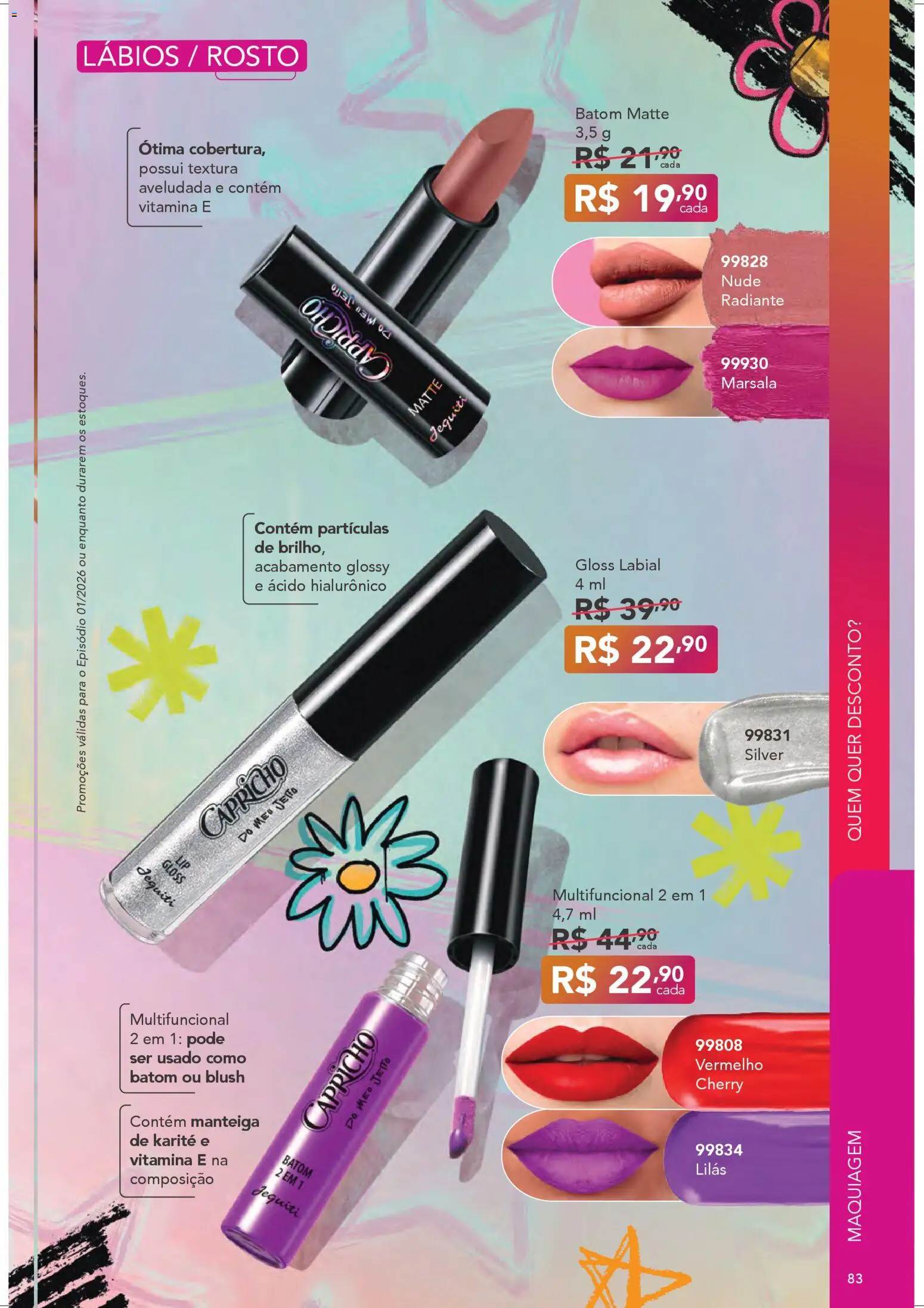 Jequiti Folheto - válido de 29.12.2025 | Página: 83 | Produtos: Maquiagem, Blush, Batom, Manteiga