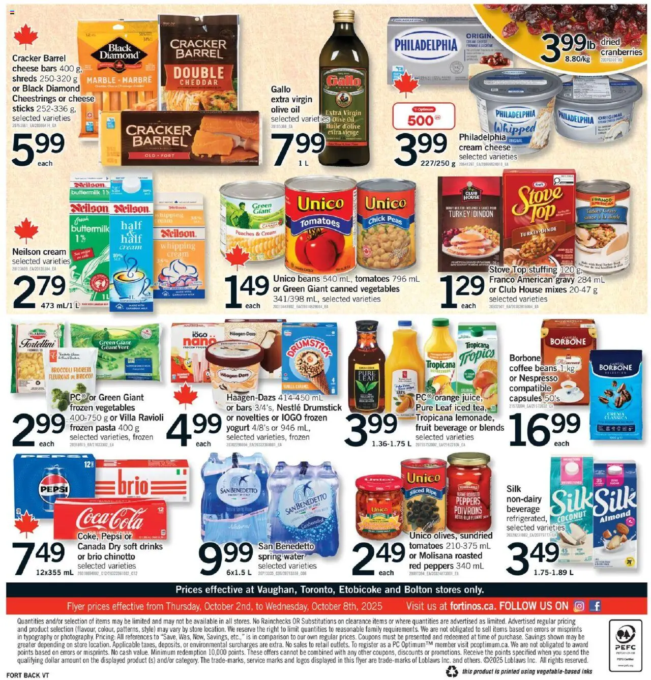Fortinos flyer valid from 02.10.2025 | Page: 2 | Products: Pasta, Turkey, Milk, Oil