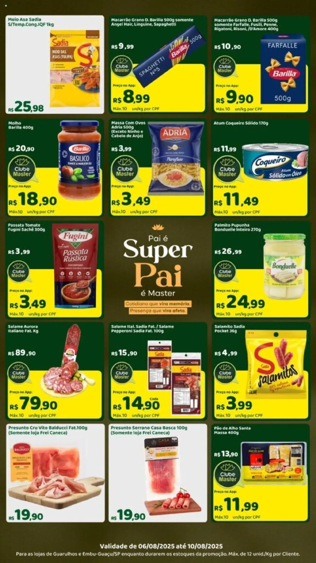 Master Folheto - válido de 06.08.2025 | Página: 2 | Produtos: Palmito, Caneca, Presunto cru, Macarrão