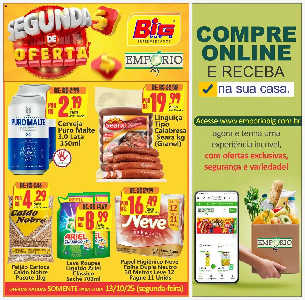 Big Supermercados Folheto - válido de 13.10.2025 | Página: 1 | Produtos: Ariel, Cerveja, Roupas, Papel higiênico