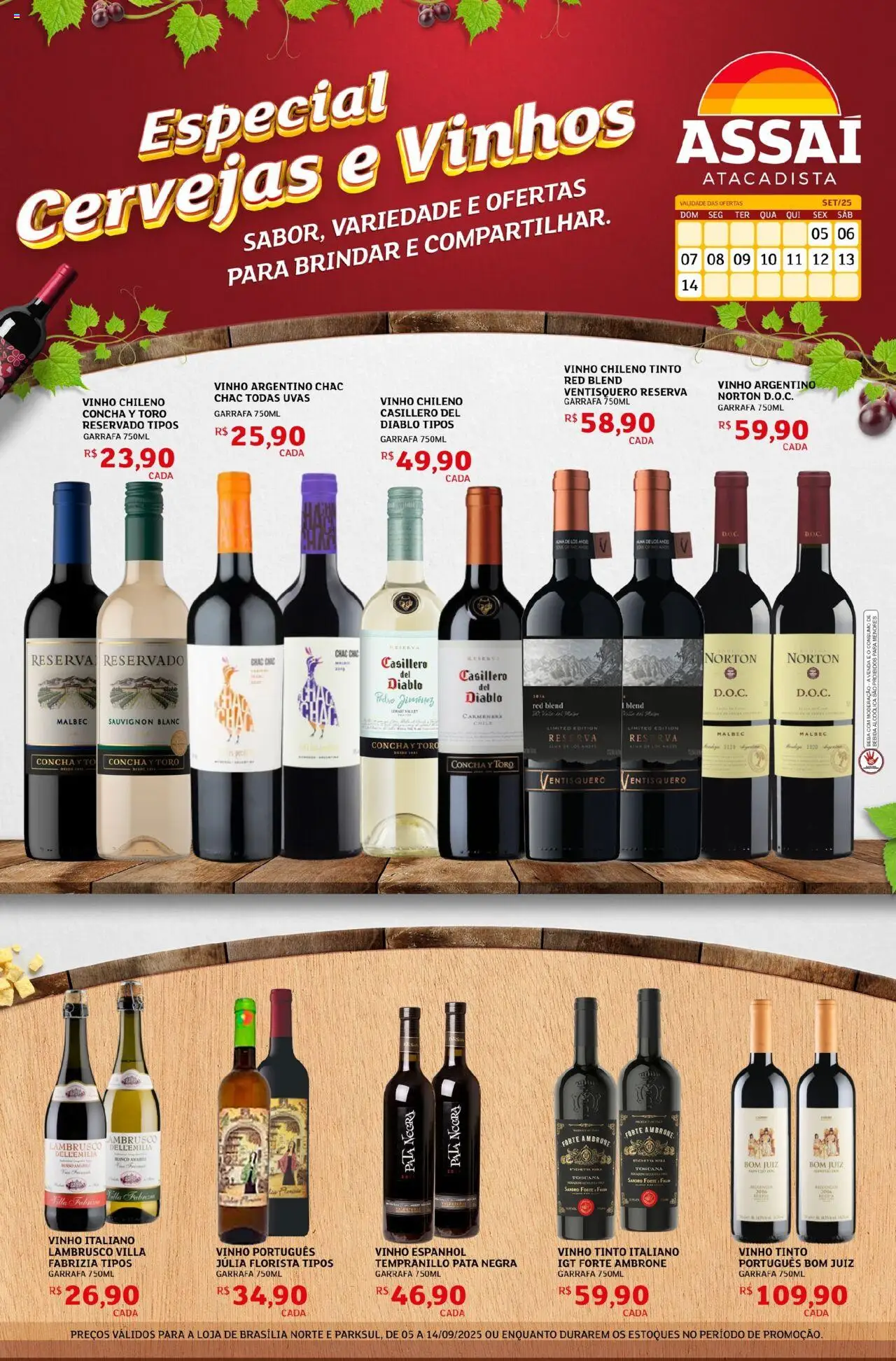Assaí Atacadista Folheto - válido de 05.09.2025 | Página: 1 | Produtos: Pera, Vinho, Bebida, Uvas