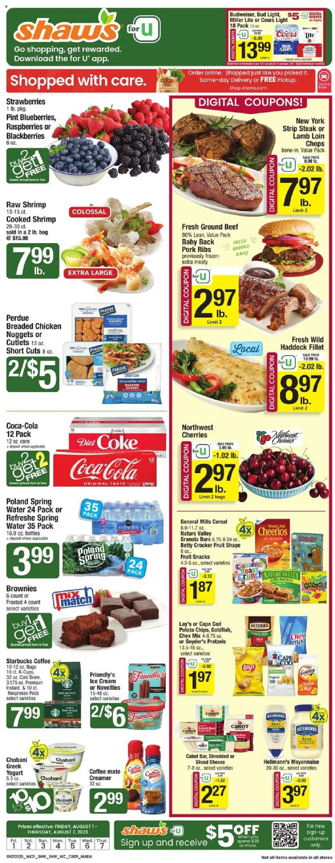 Shaw's Weekly Ad - MA - valid from 01.08.2025 | Page: 3 | Products: Cherries, Beef, Ice cream, Mayonnaise