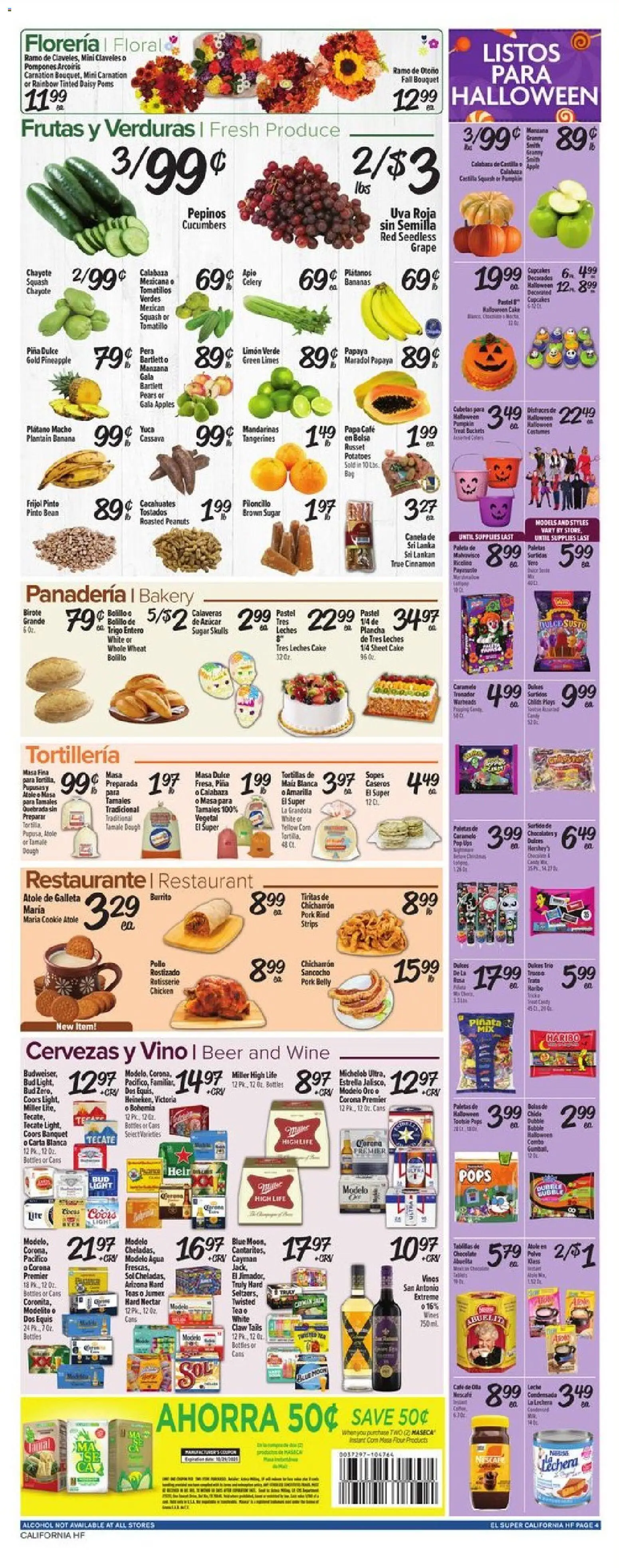 El Super Weekly Ad - CA - valid from 22.10.2025 | Page: 4 | Products: Corn, Wine, Potatoes, Sheet