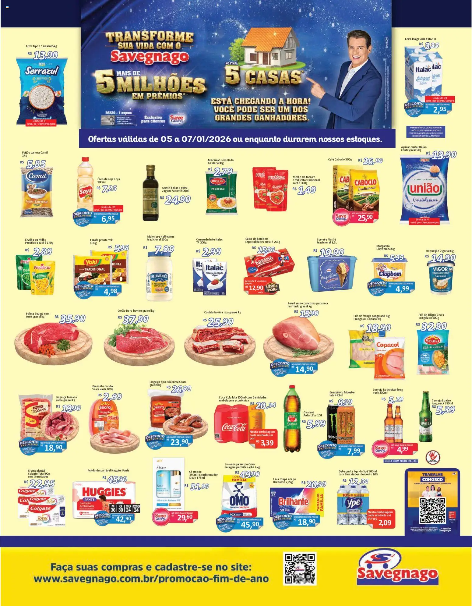 Savegnago Folheto - válido de 05.01.2026 | Página: 1 | Produtos: Tilápia, Fralda descartável huggies, Caixa de bombom, Filé de tilápia