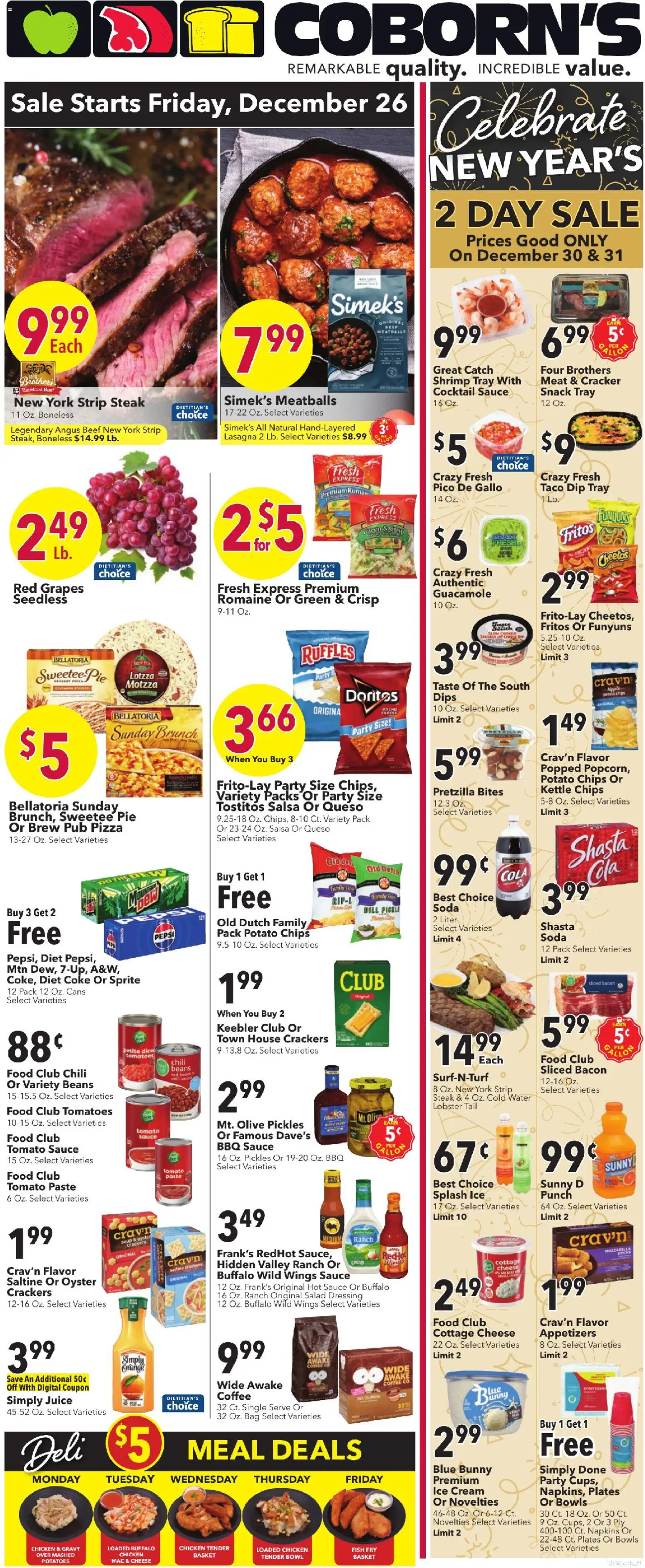 Coborn's Weekly Ad - valid from 26.12.2025 | Page: 1 | Products: Coffee, Pizza, Cottage cheese, Water