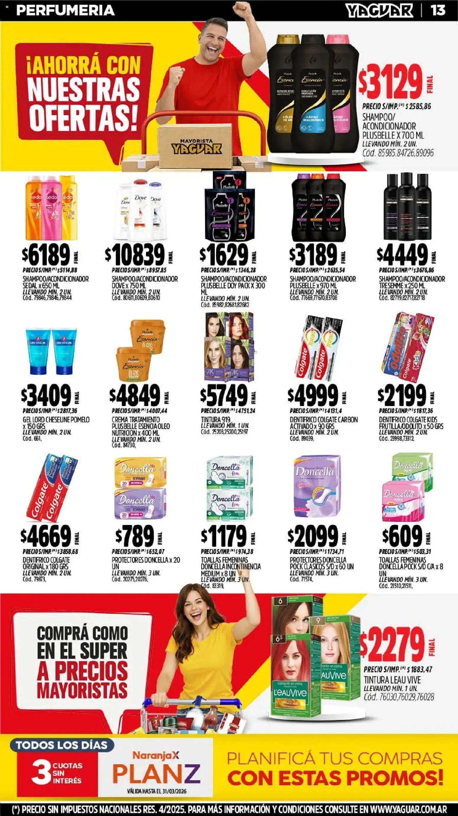 Yaguar - Oferta Semanal Neuquen │ válido desde el 02.03.2026 | Página: 13 | Productos: Toallas, Shampoo, Tintura, Crema
