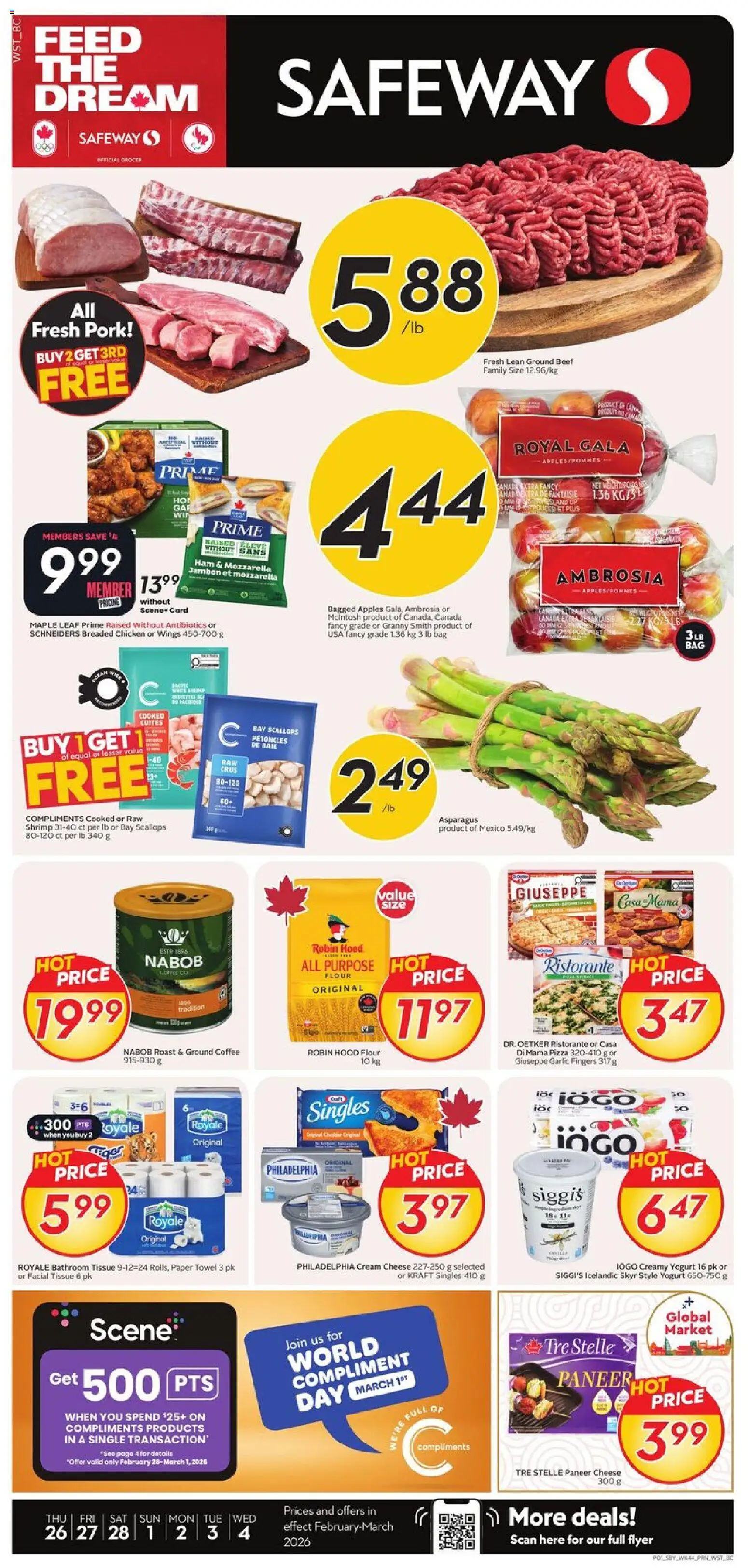 Safeway flyer valid from 26.02.2026 | Page: 1 | Products: Cream, Pizza, Chicken, Apples