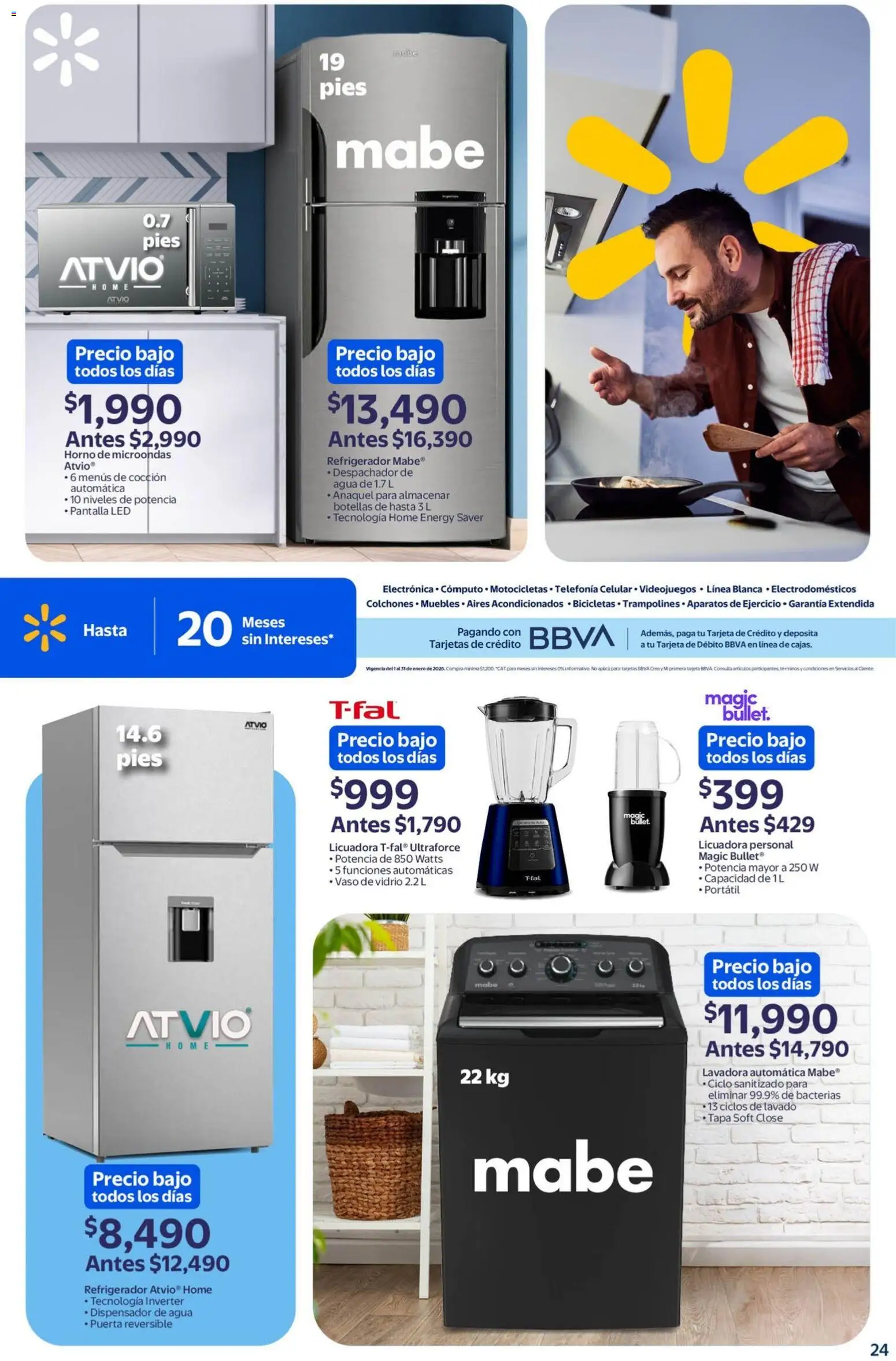 Nuevas ofertas de Walmart válidas en toda la República Mexicana desde el 01.01.2026. ¡Encuentra las mejores ofertas en Walmart folleto! | Página: 24 | Productos: Refrigerador, Licuadora, Lavadora, Microondas