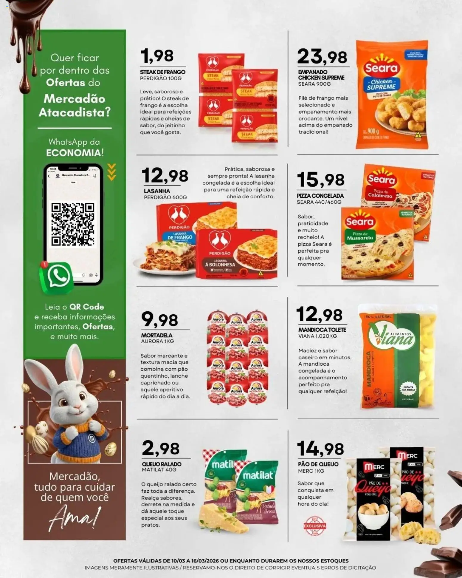 Mercadão Atacadista Folheto - válido de 10.03.2026 | Página: 3 | Produtos: Mandioca, Frango, Mussarela, Pão de queijo